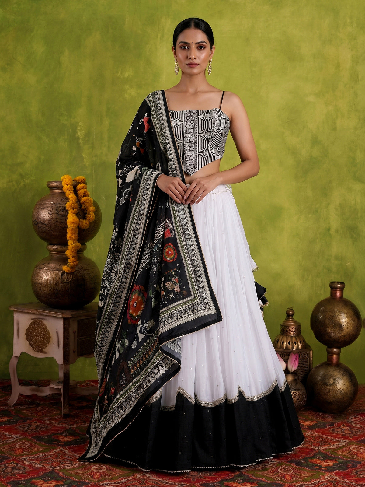 White tissue silk lehenga choli for navratri celebration