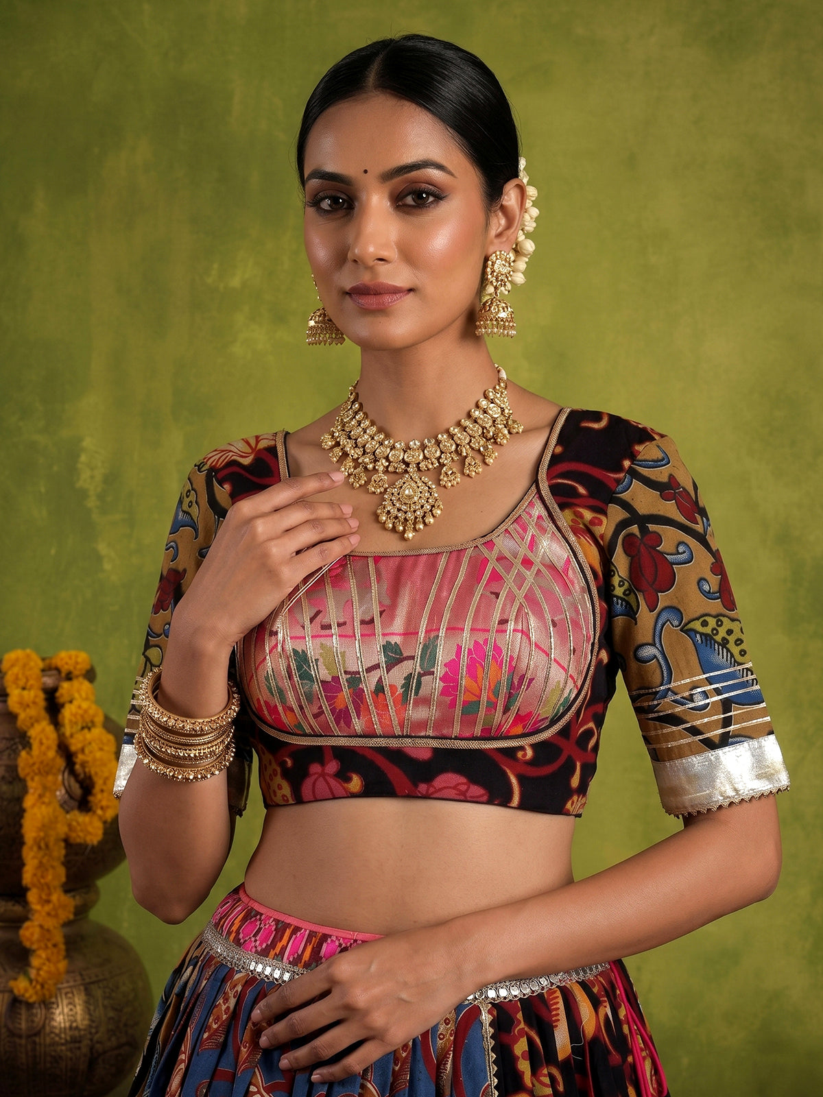 Multicolor cotton printed navratri lehenga choli