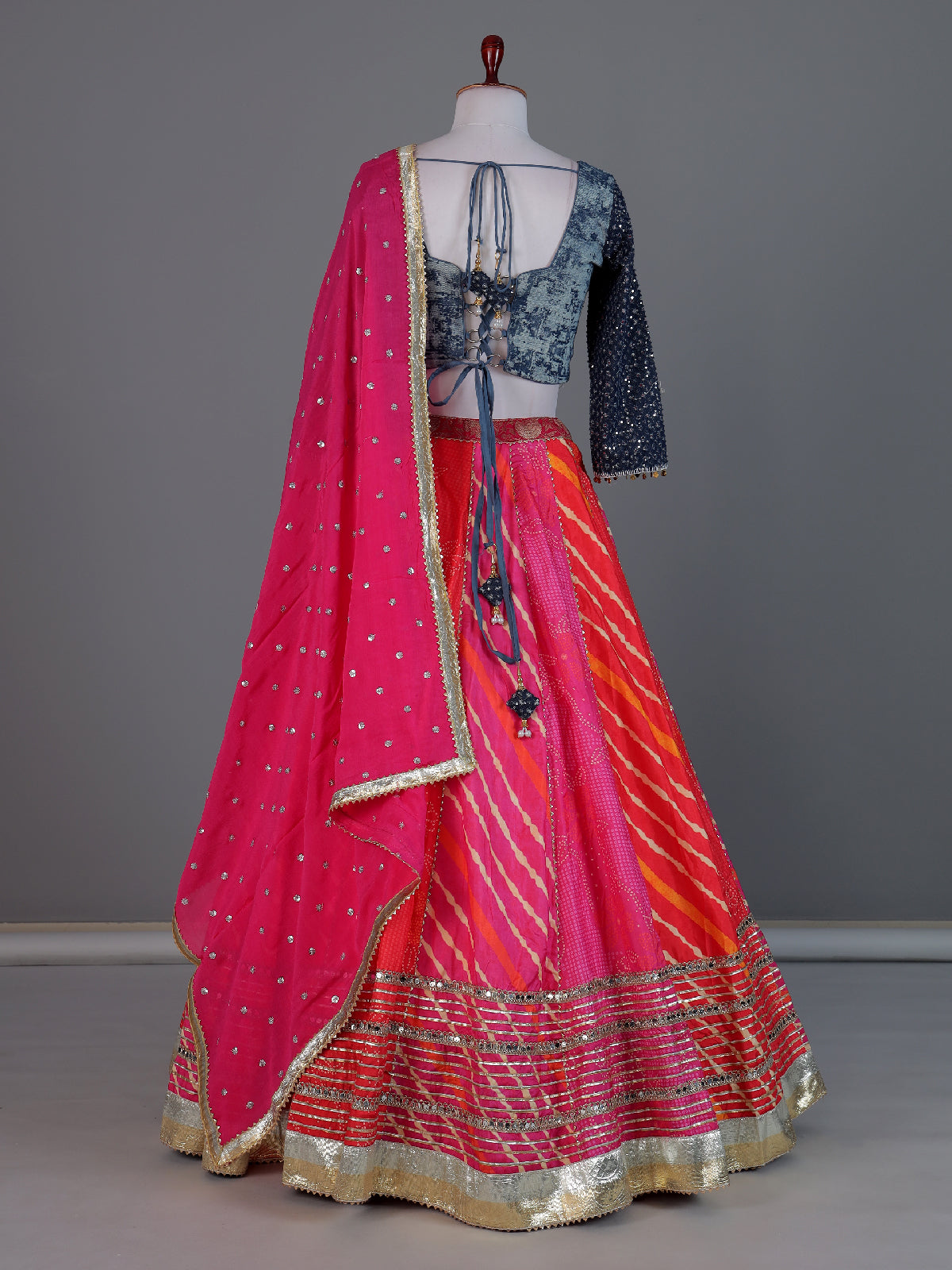 Pink silk bandhani navratri wear lehenga choli