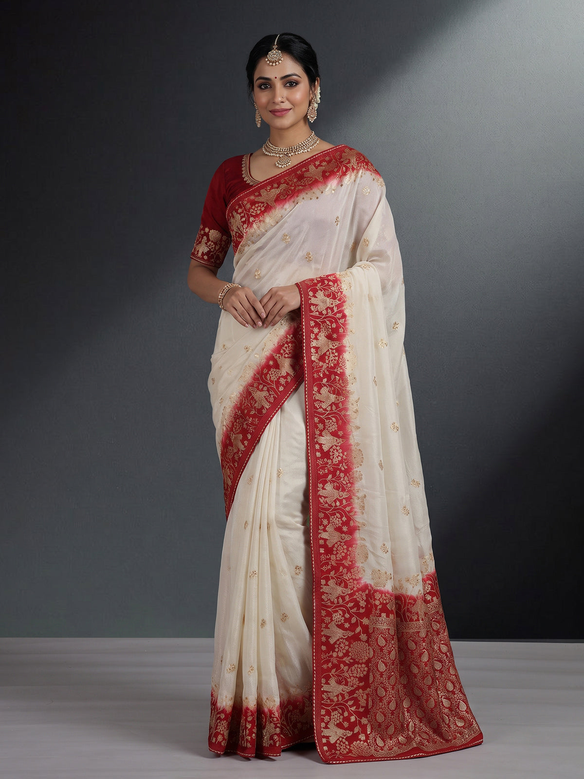 Off white dola silk shaded saree with elegant festive