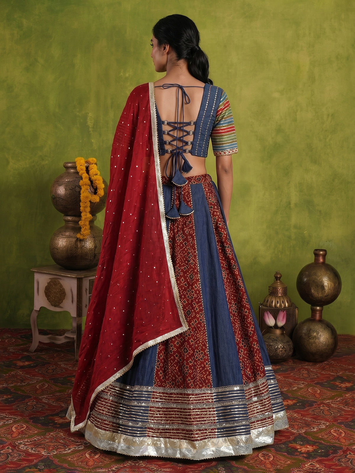 Indigo blue Patola print navratri wear lehenga choli