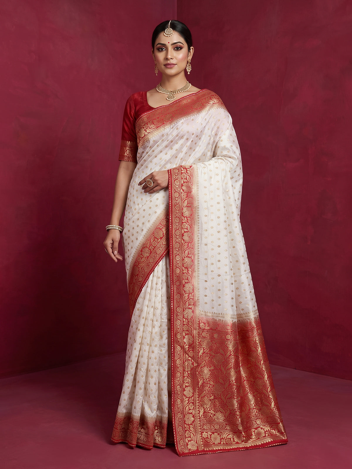 White dola silk elegant festive saree with luxurious embellishments