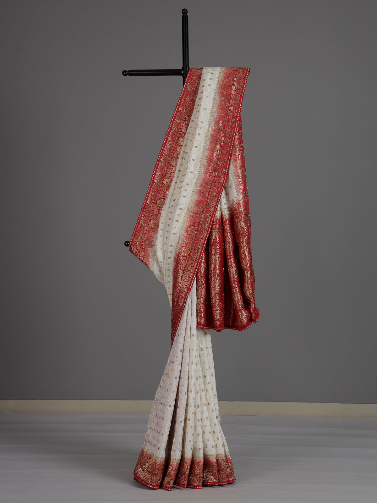 White dola silk elegant festive saree with luxurious embellishments