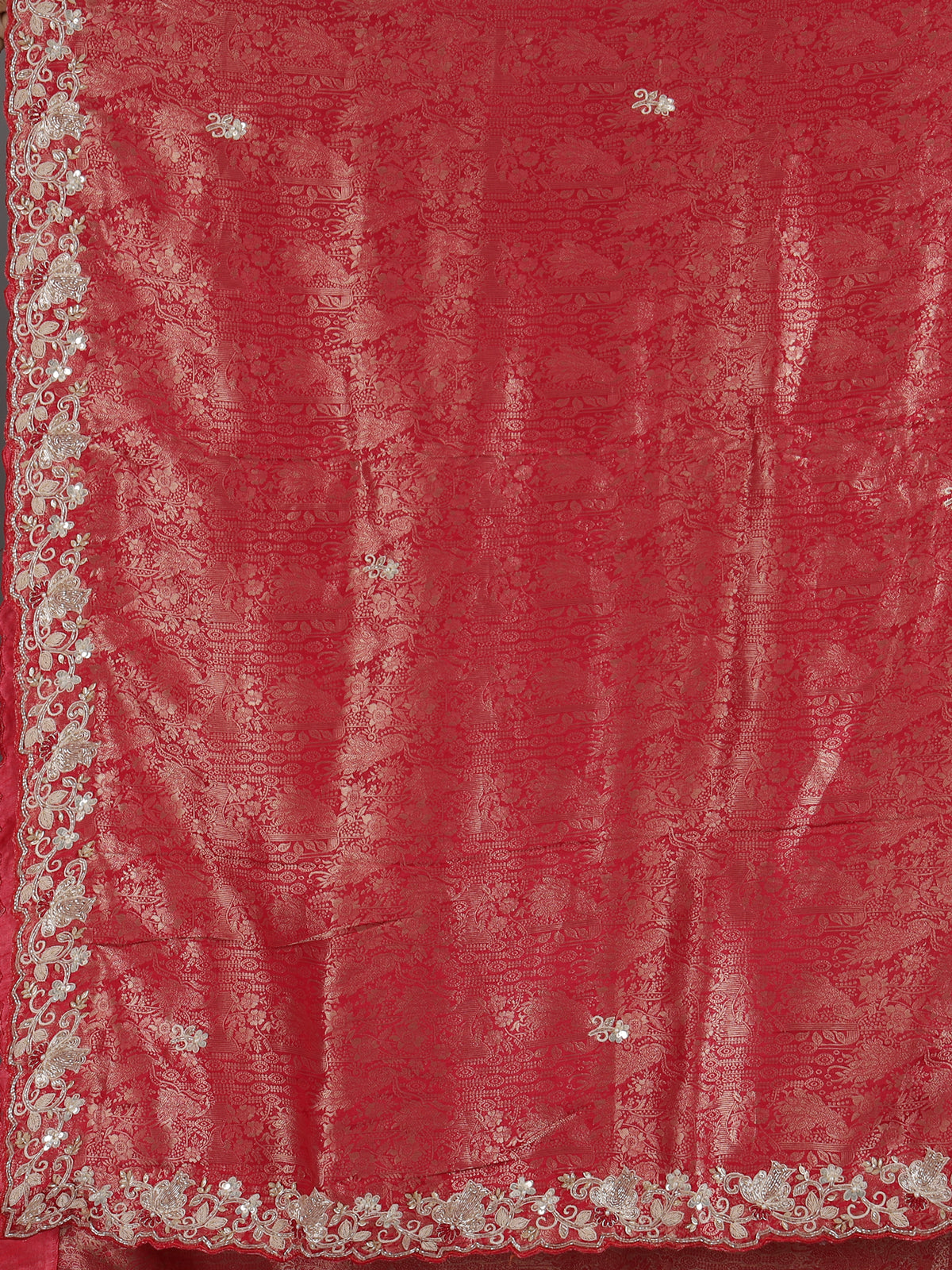 Red tissue silk designer saree with luxurious festive