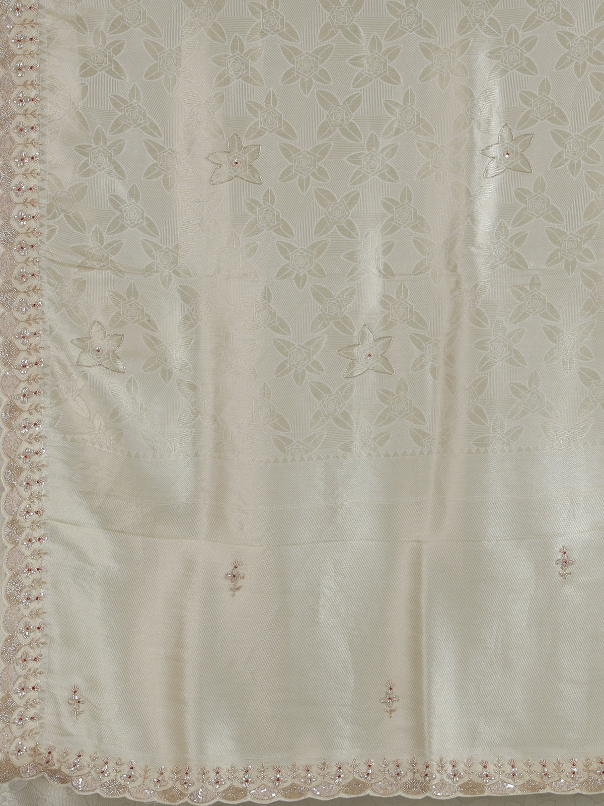 Off white ziraf silk festive saree with premium handcrafted details