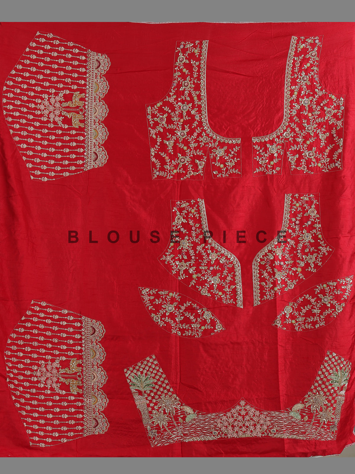 Red raw silk unstitched bridal lehenga choli with peacock motif
