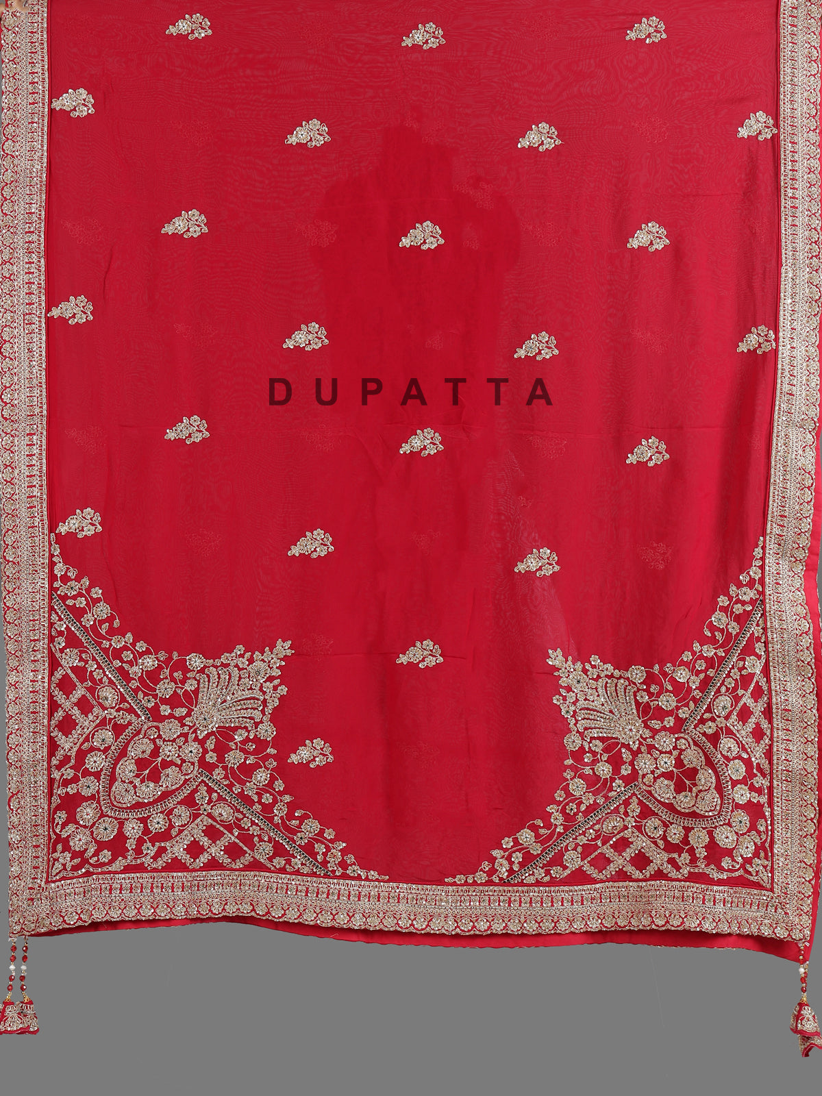 Red raw silk unstitched bridal lehenga choli with double dupatta