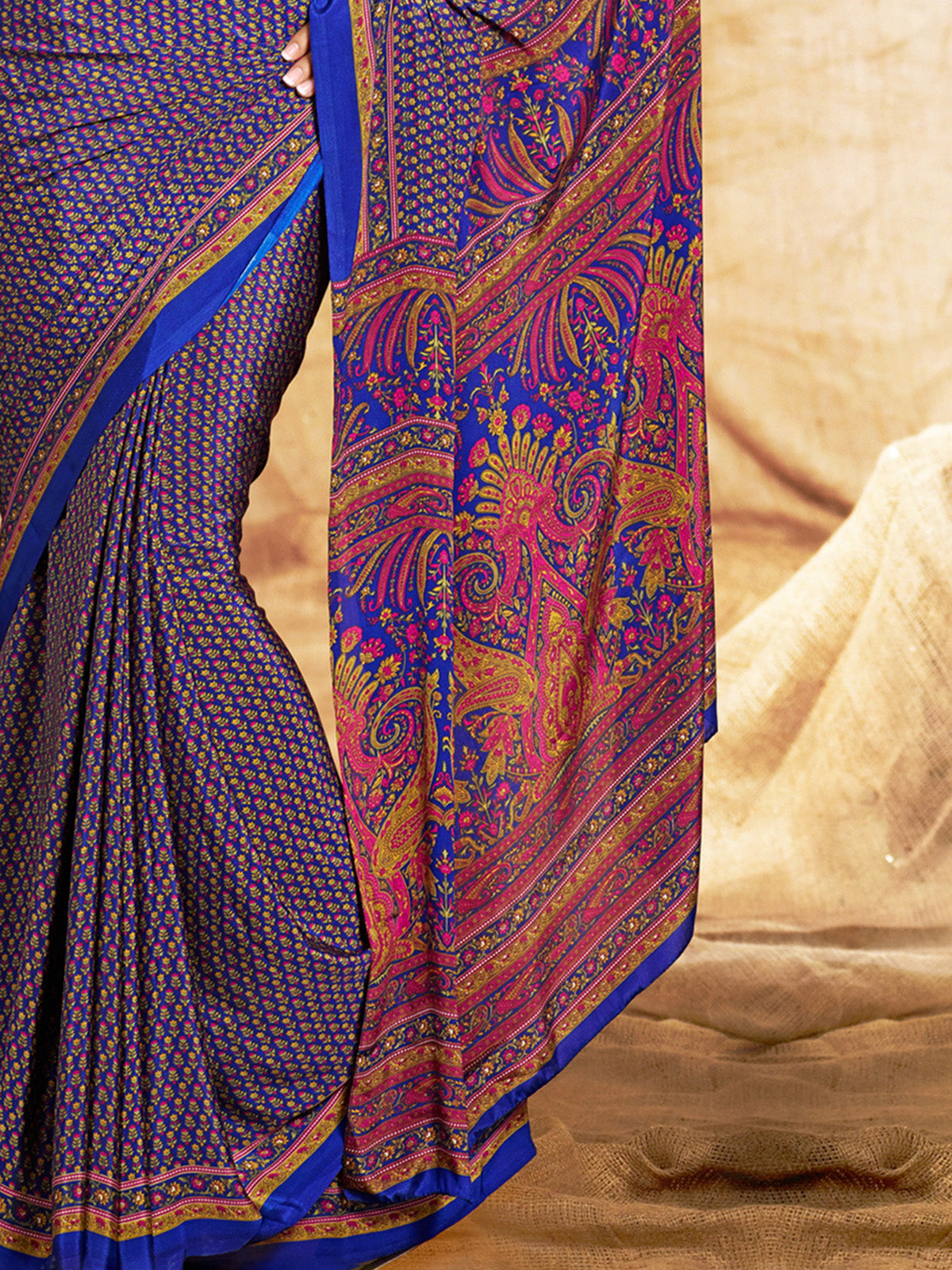Blue crepe silk elegant printed saree for everyday casual style