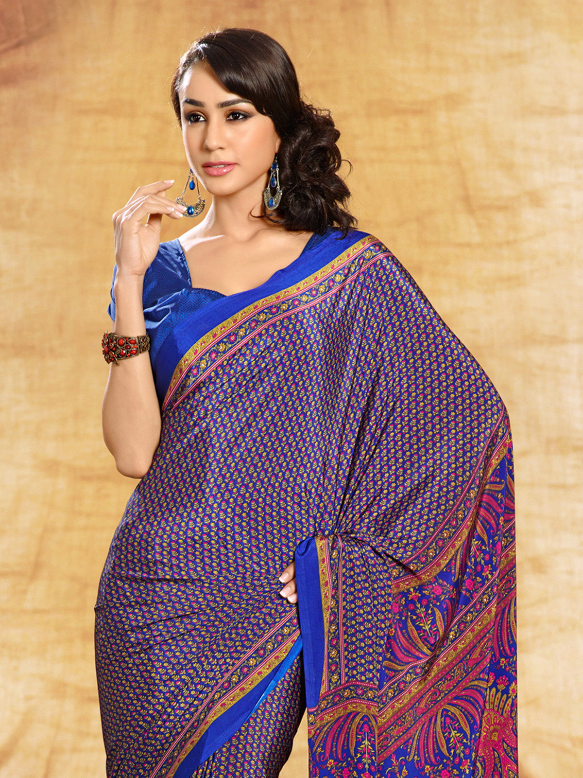Blue crepe silk elegant printed saree for everyday casual style