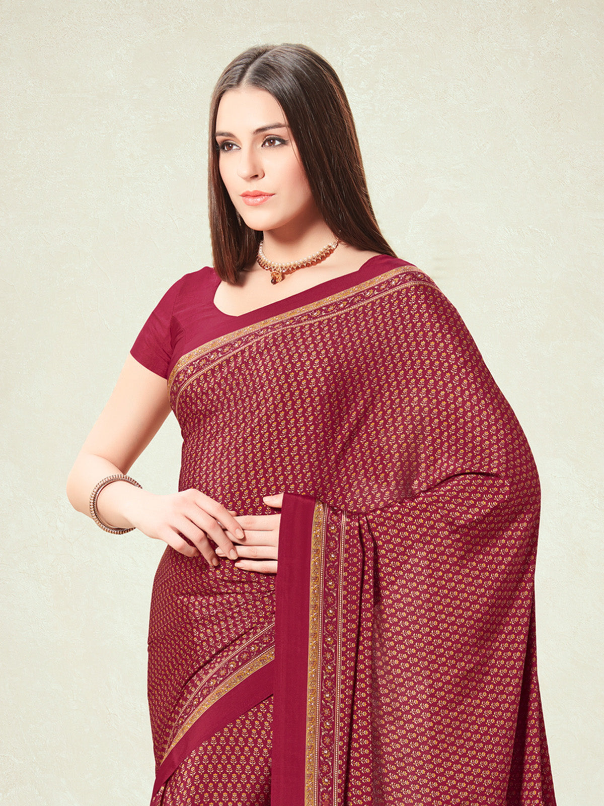 Maroon crepe silk stylish printed saree for daily elegant wear