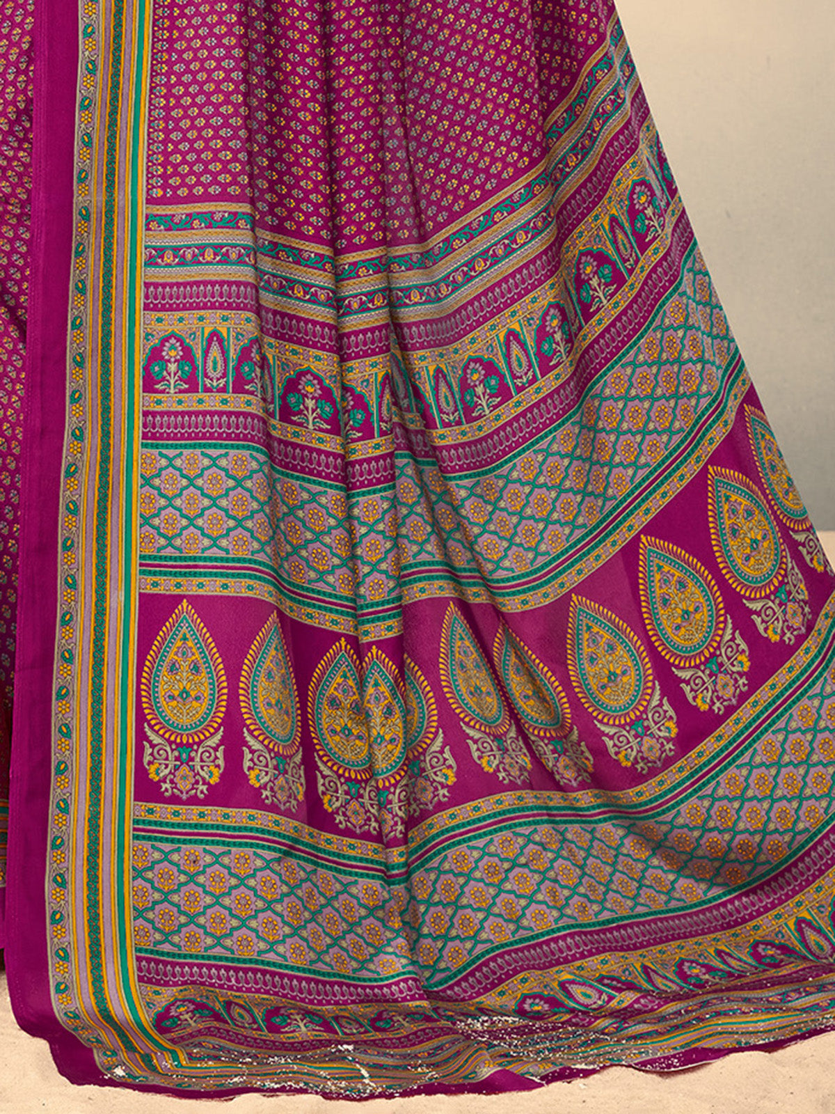 Rani pink crepe silk charming printed saree for casual elegance