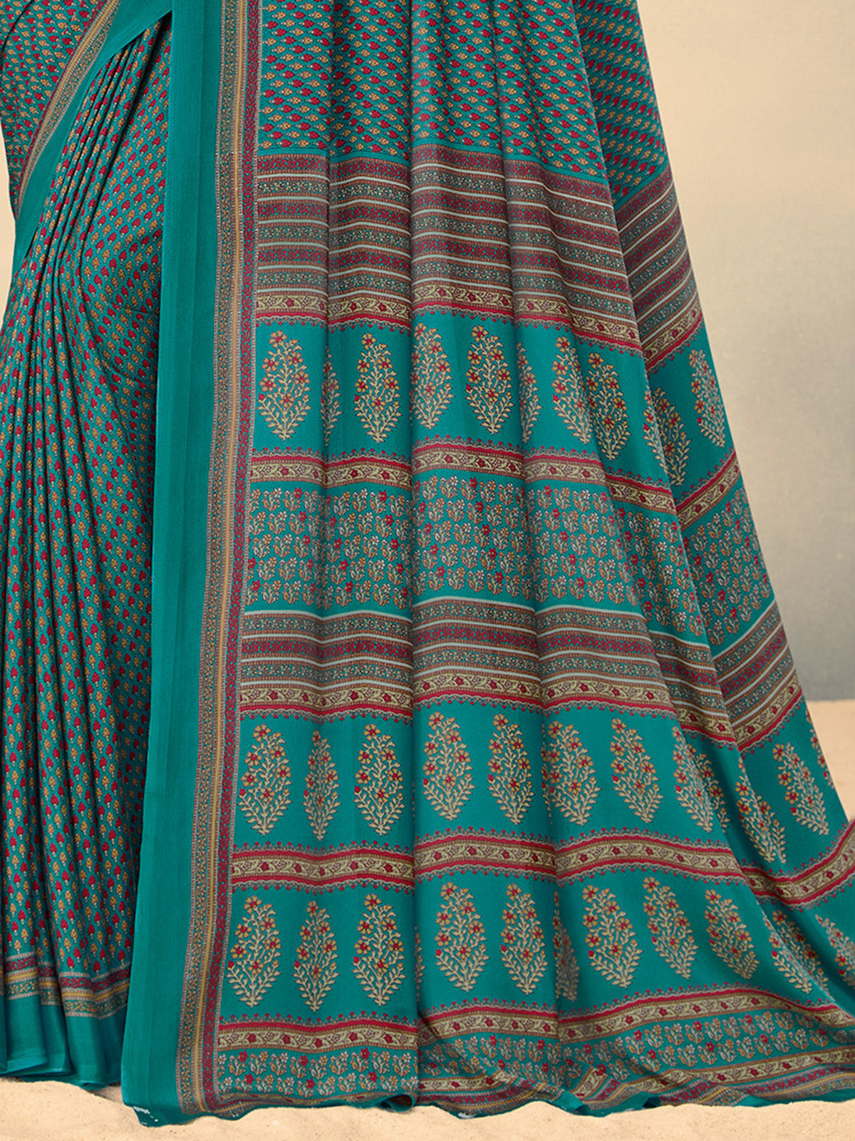 Rama green crepe silk trendy printed saree for daily ethnic look
