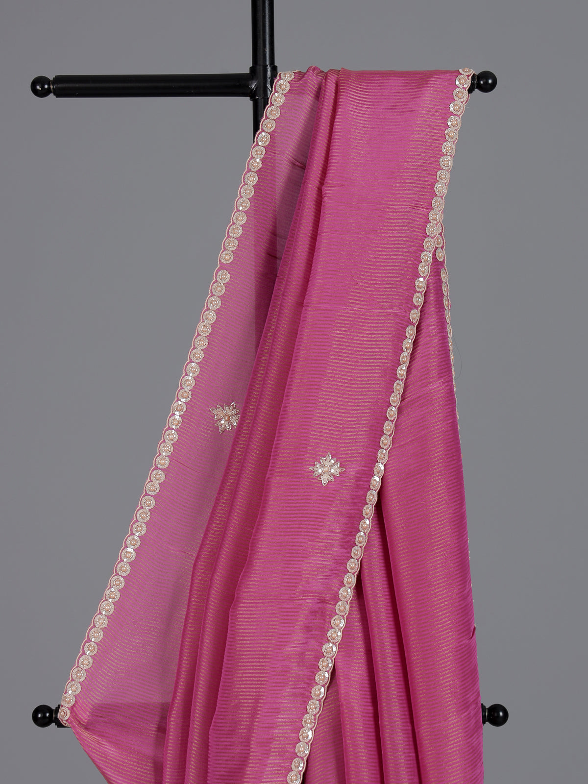 Designer rani pink festive dola tissue silk saree for women