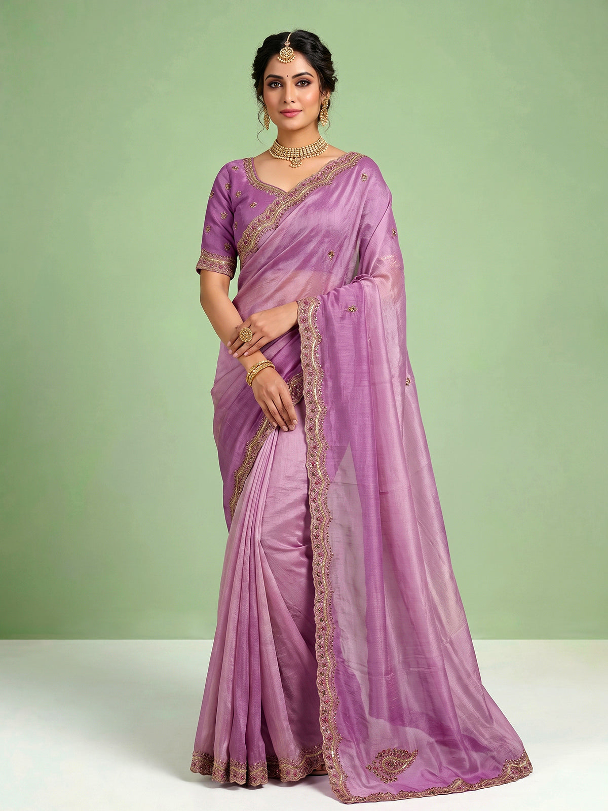 Premium lavender purple shaded tissue silk saree for women