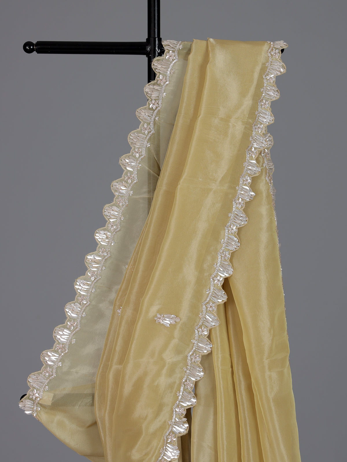 Classic cream tissue silk saree for party and reception wear