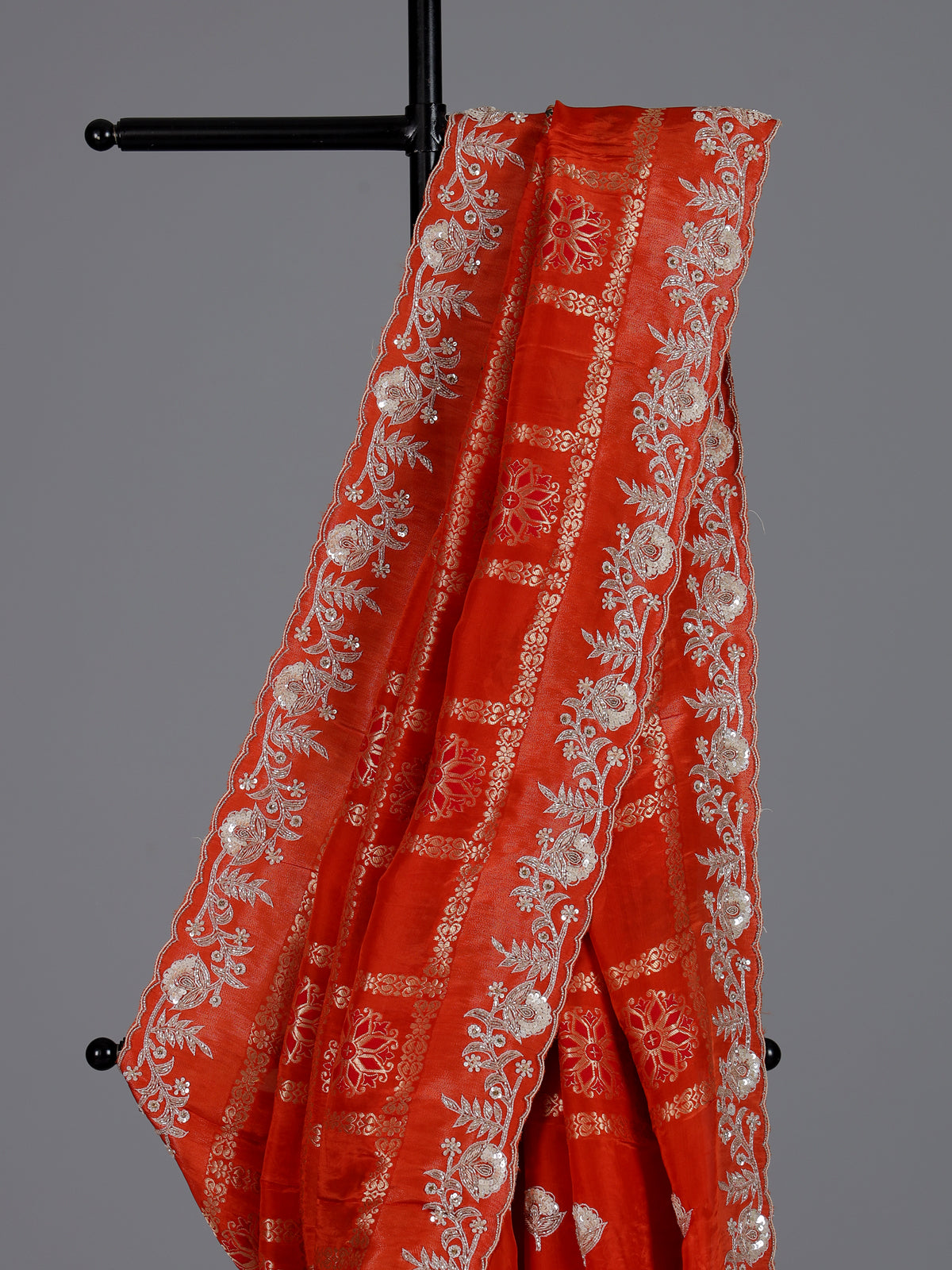 Designer reddish orange dola silk saree for wedding functions