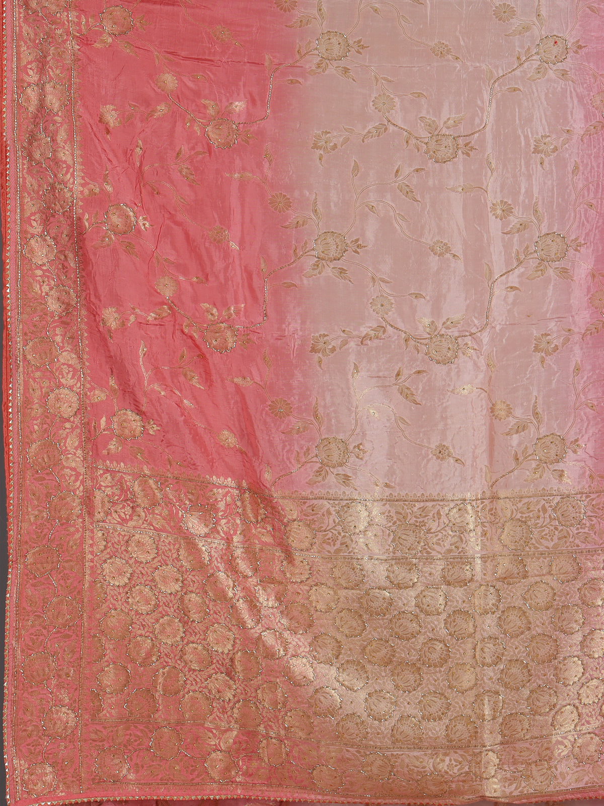 Beautiful pink shaded dola silk saree for wedding celebrations