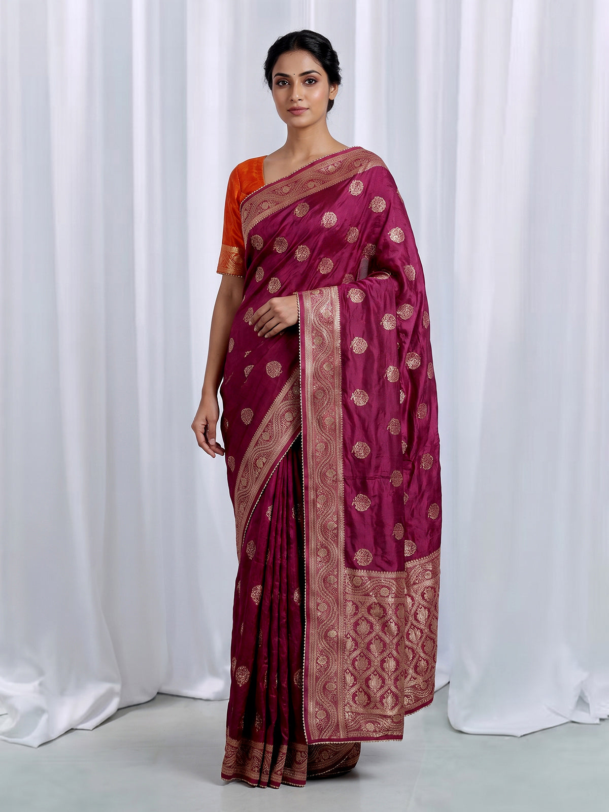 Luxury wine dola silk saree for reception and party wear