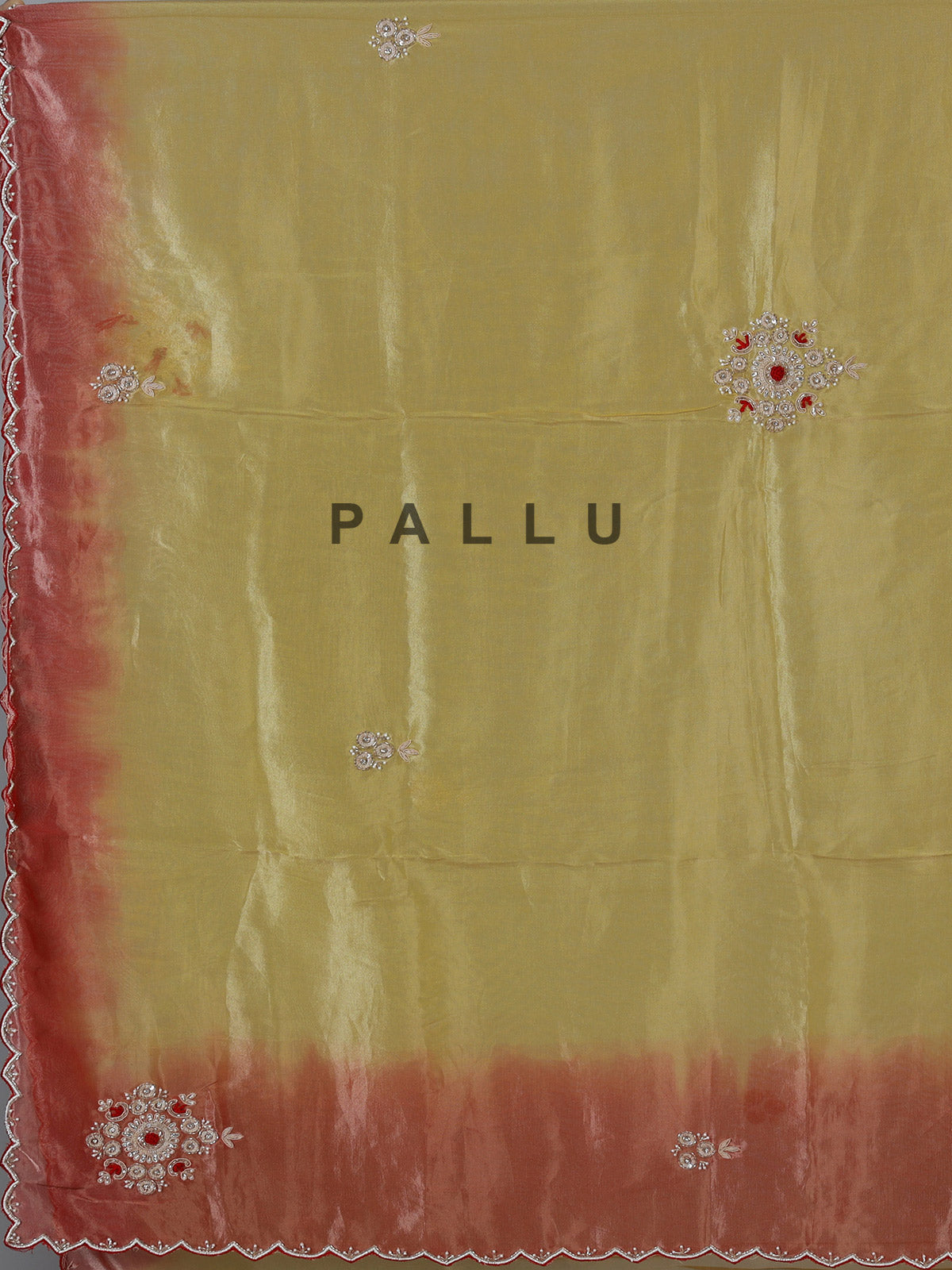 Yellow shaded tissue silk festive saree with graceful handcrafted elegance