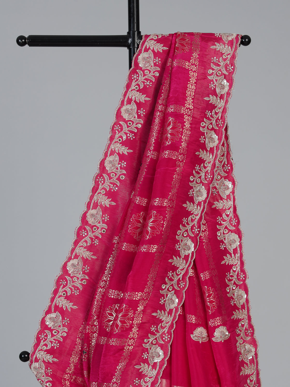 Rani pink dola silk elegant saree for festive and wedding celebrations