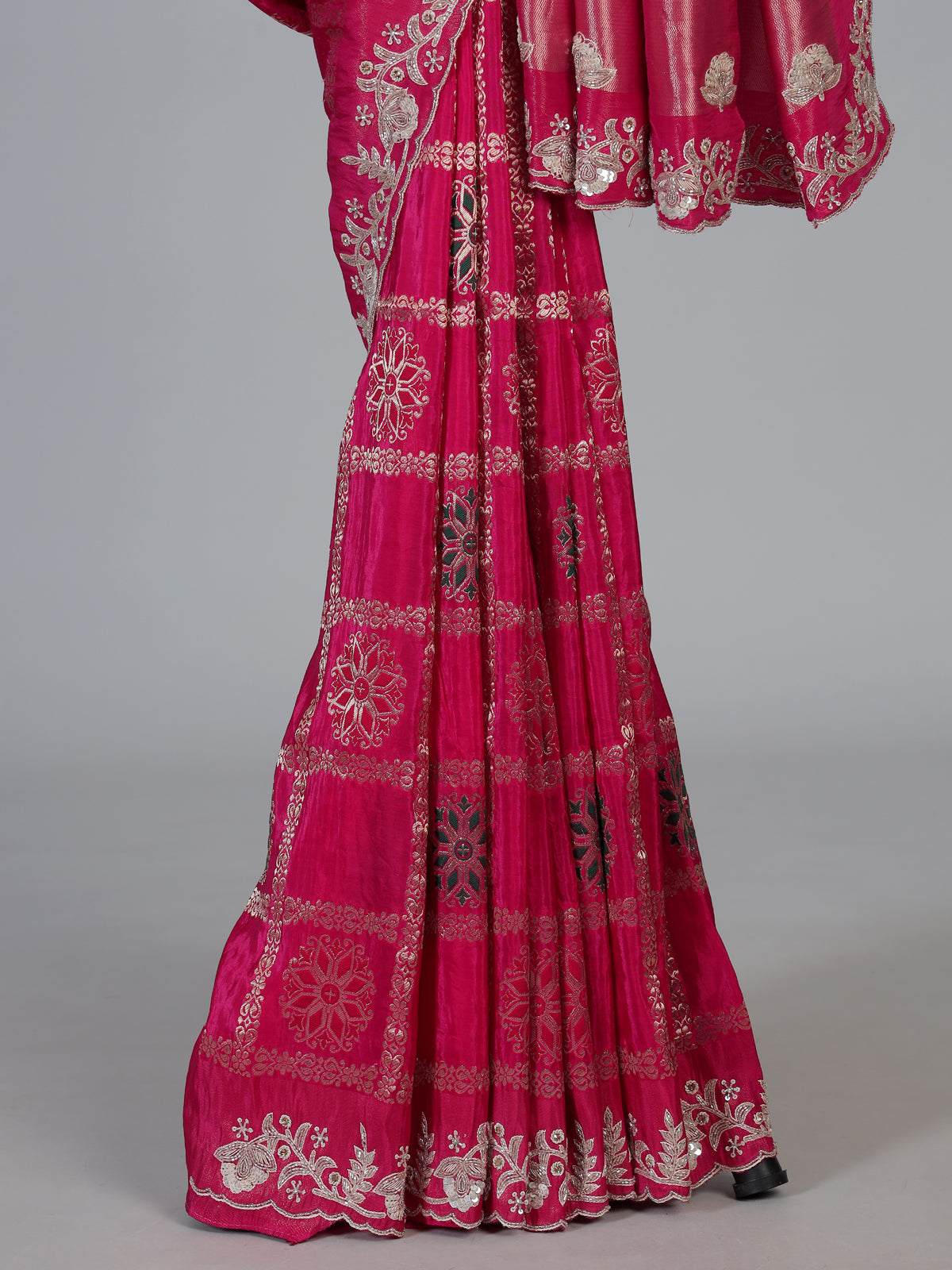 Rani pink dola silk elegant saree for festive and wedding celebrations