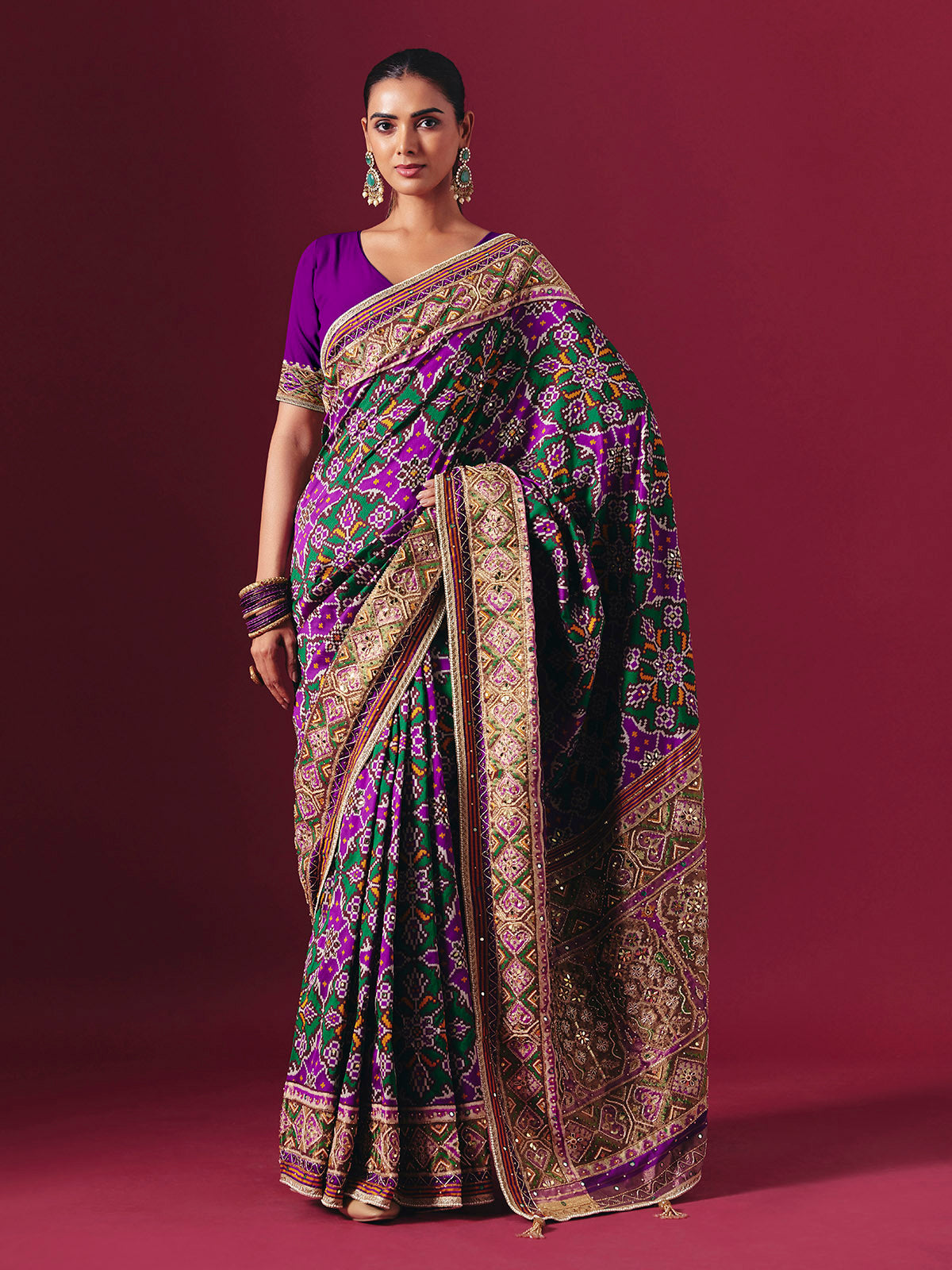 Purple art patola silk saree with timeless festive ethnic charm