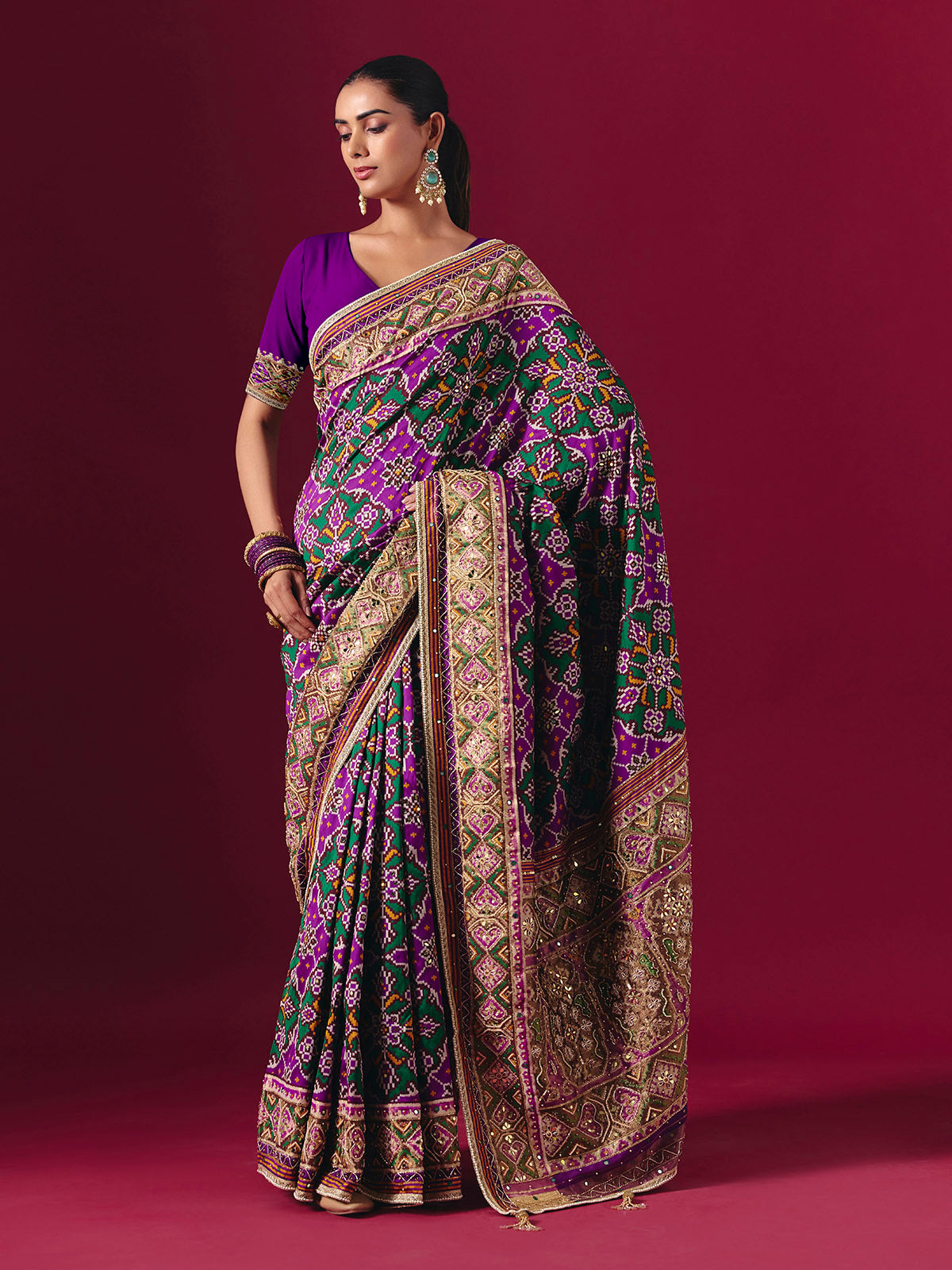 Purple art patola silk saree with timeless festive ethnic charm