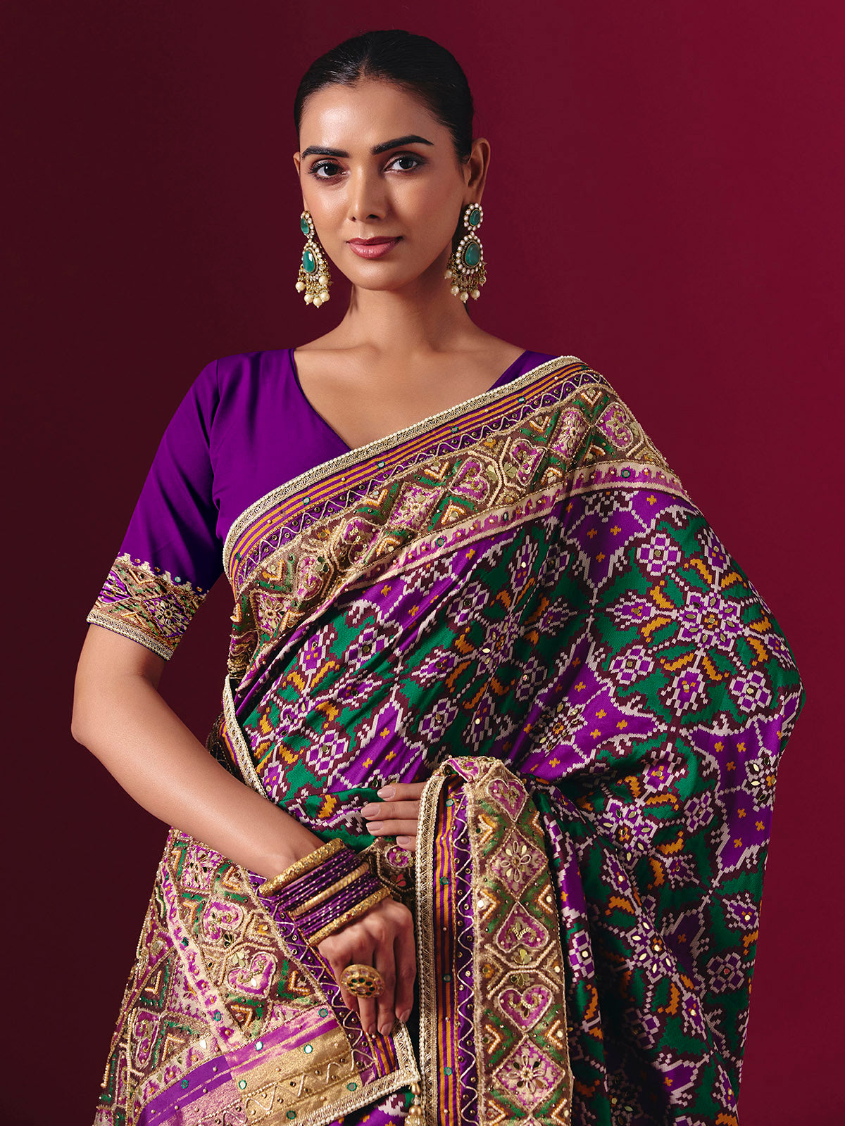 Purple art patola silk saree with timeless festive ethnic charm