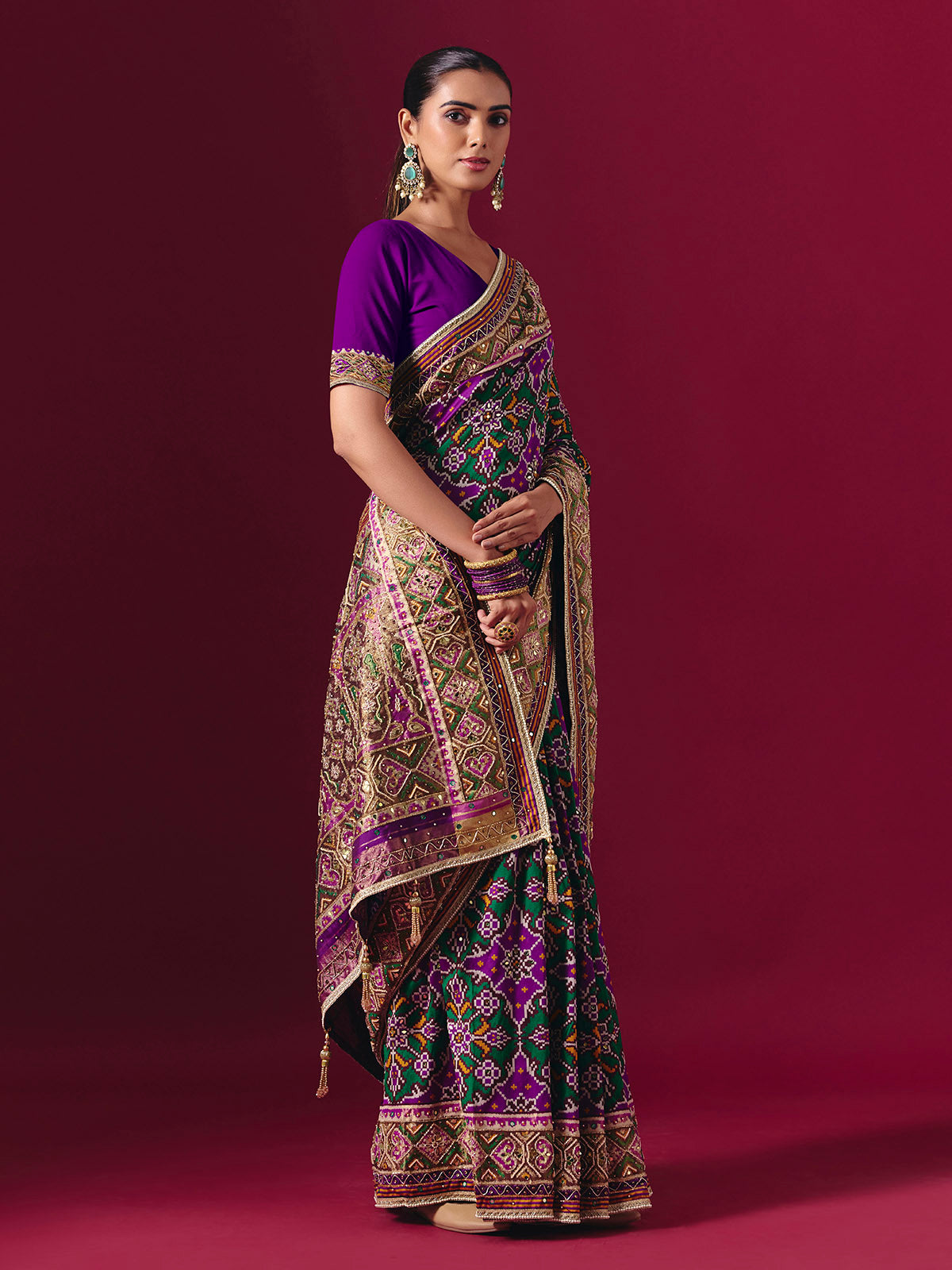 Purple art patola silk saree with timeless festive ethnic charm