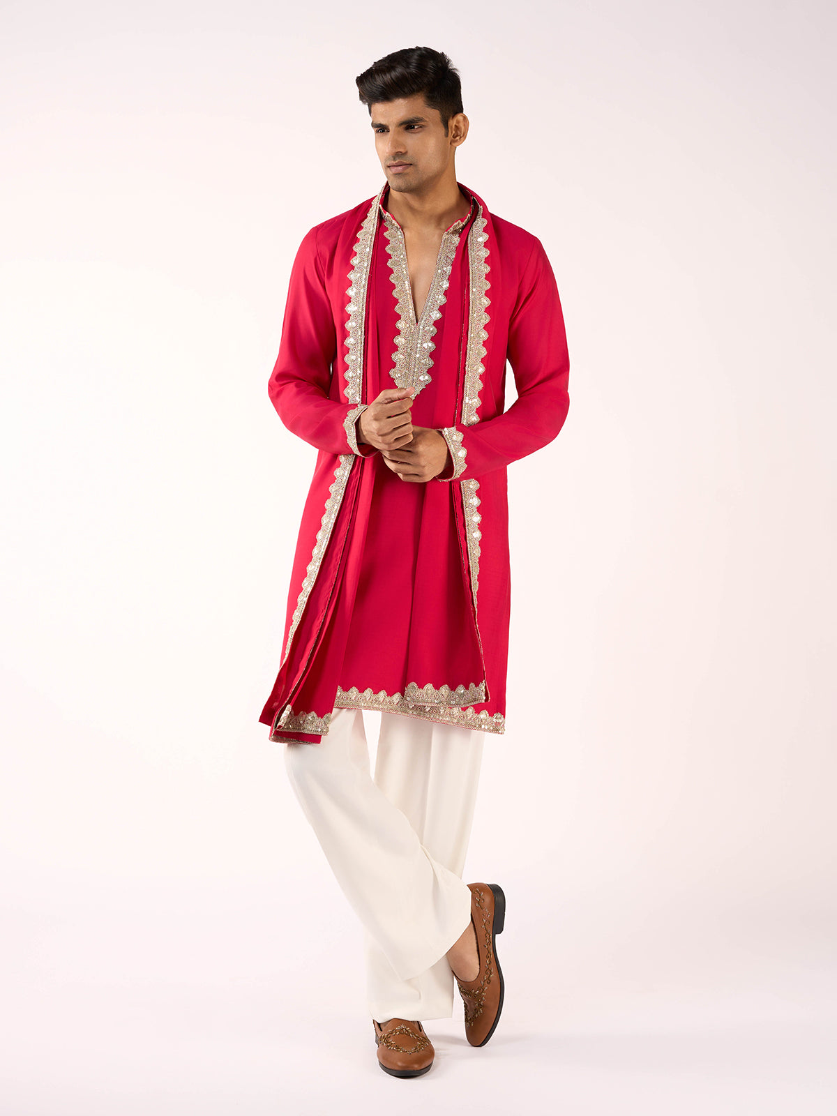 Rani pink designer terry rayon celebration kurta suit