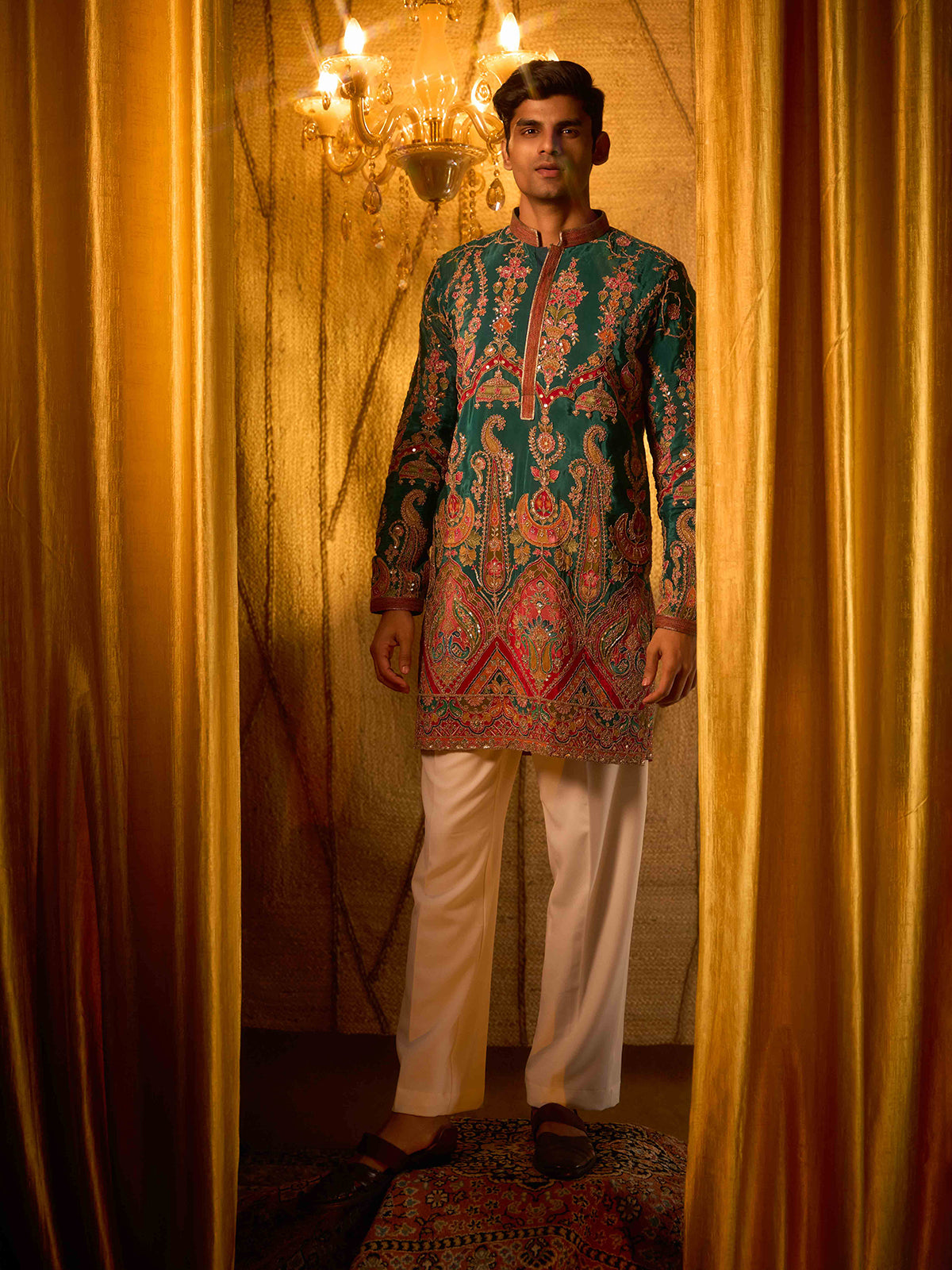 Teal blue royal paisley viscose kurta pajama
