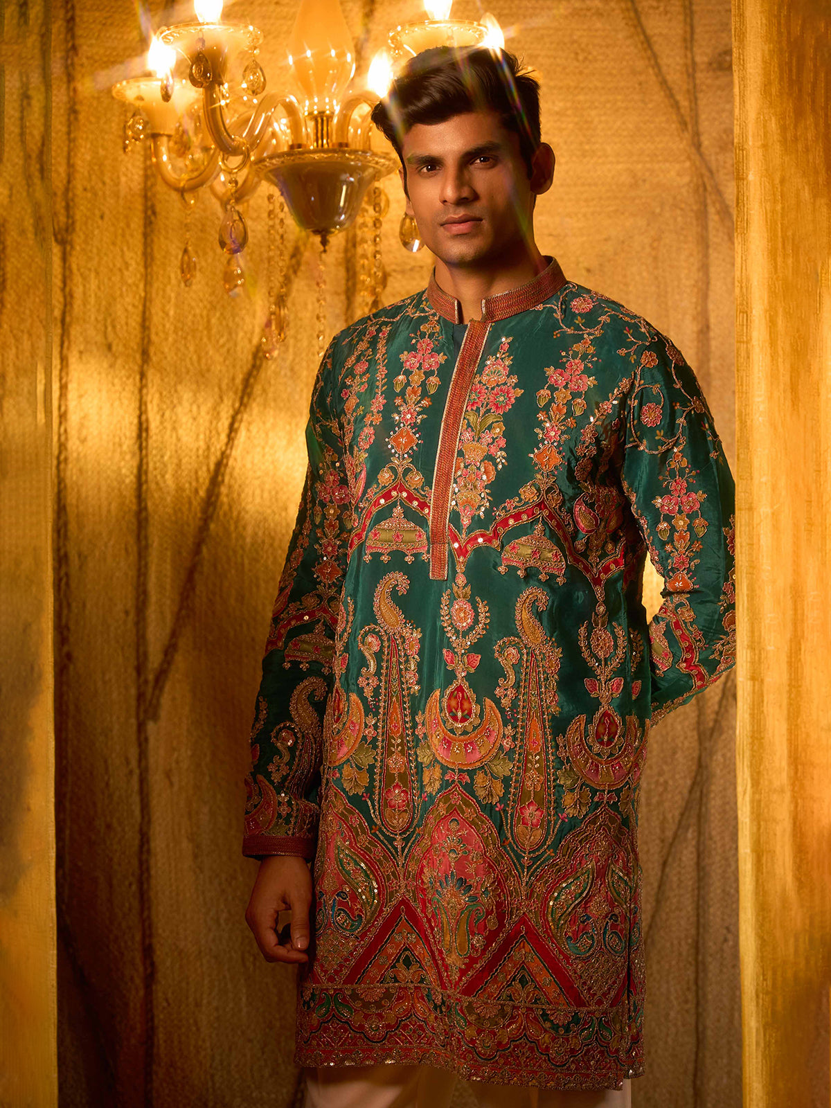 Teal blue royal paisley viscose kurta pajama