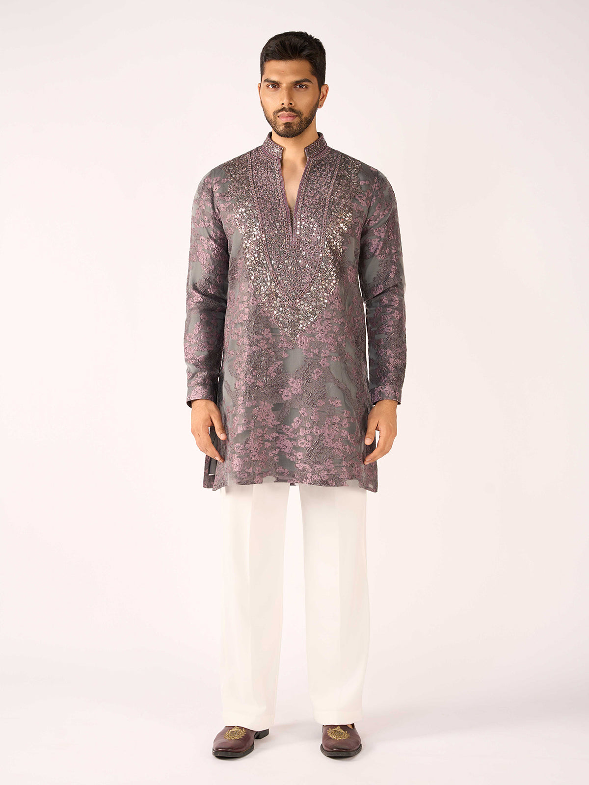 Grey imported terry rayon aabla embroidered designer kurta suit