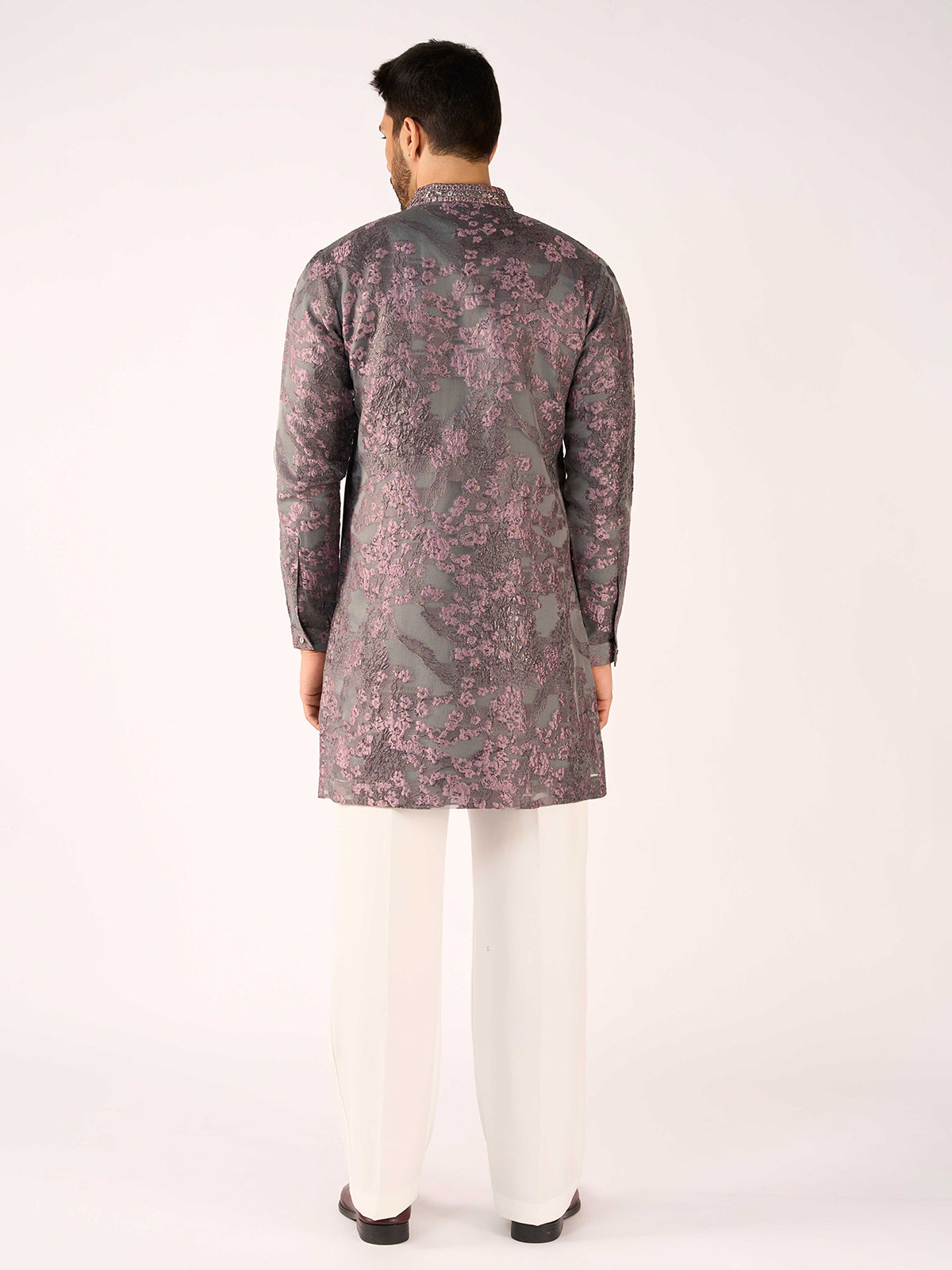 Grey imported terry rayon aabla embroidered designer kurta suit