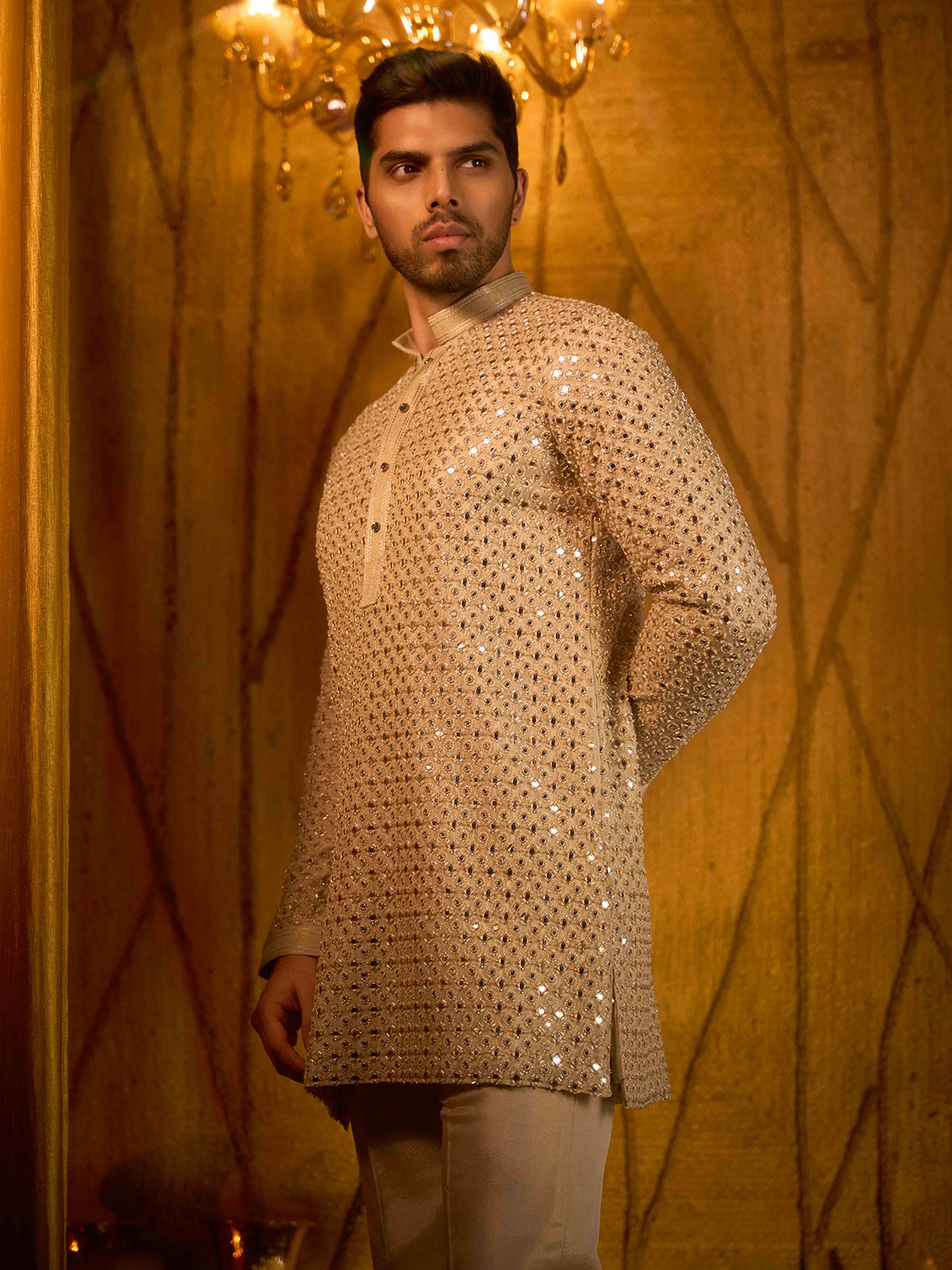 Off white embroidered tissue silk premium kurta suit