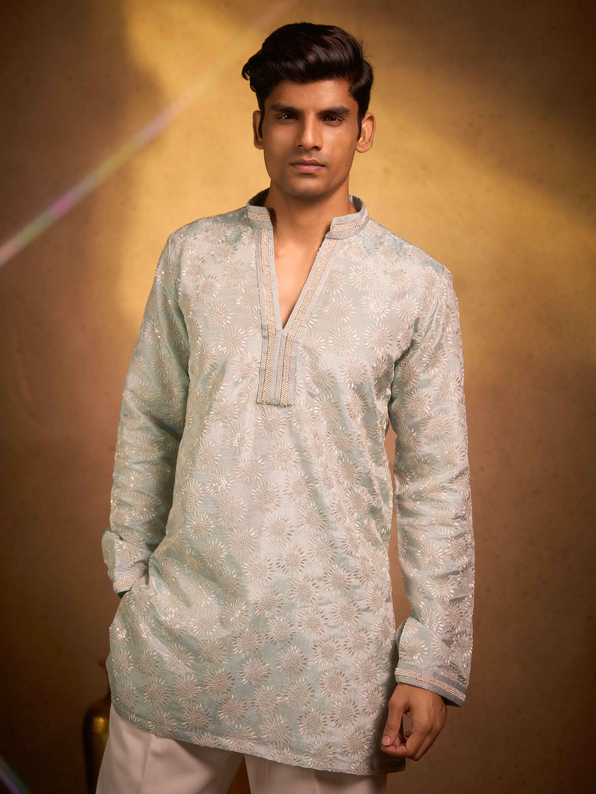 Light sky blue tissue silk occasion wear kurta