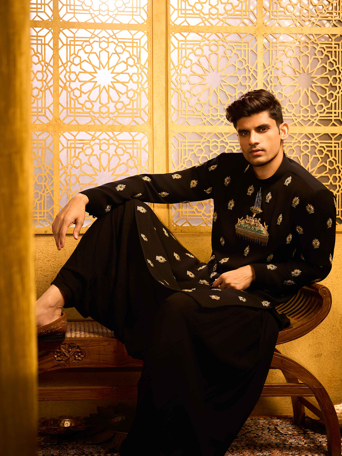 Black terry rayon imperial celebration kurta suit wear