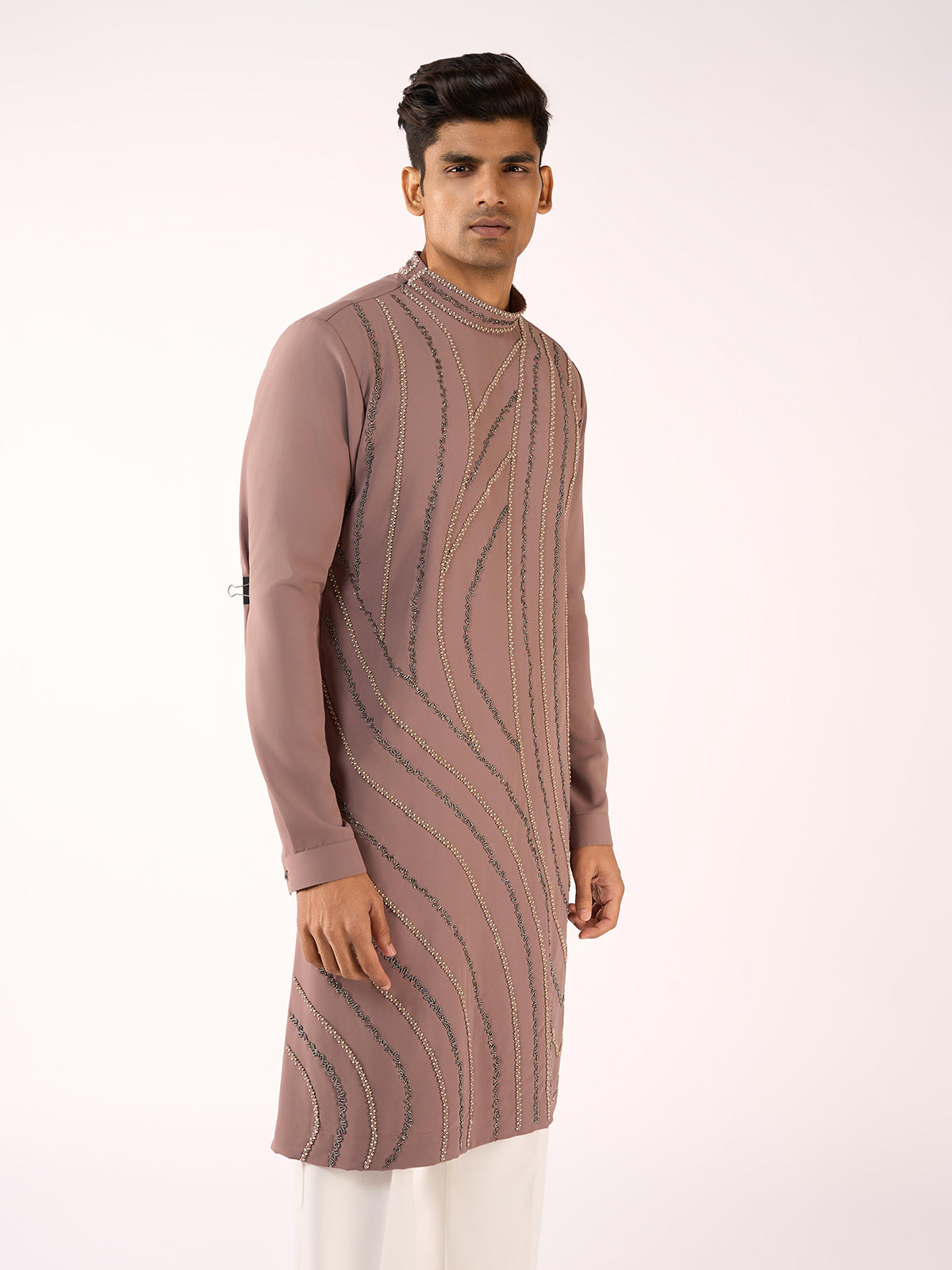 Dusty pink terry rayon distinguished festive kurta suit wear