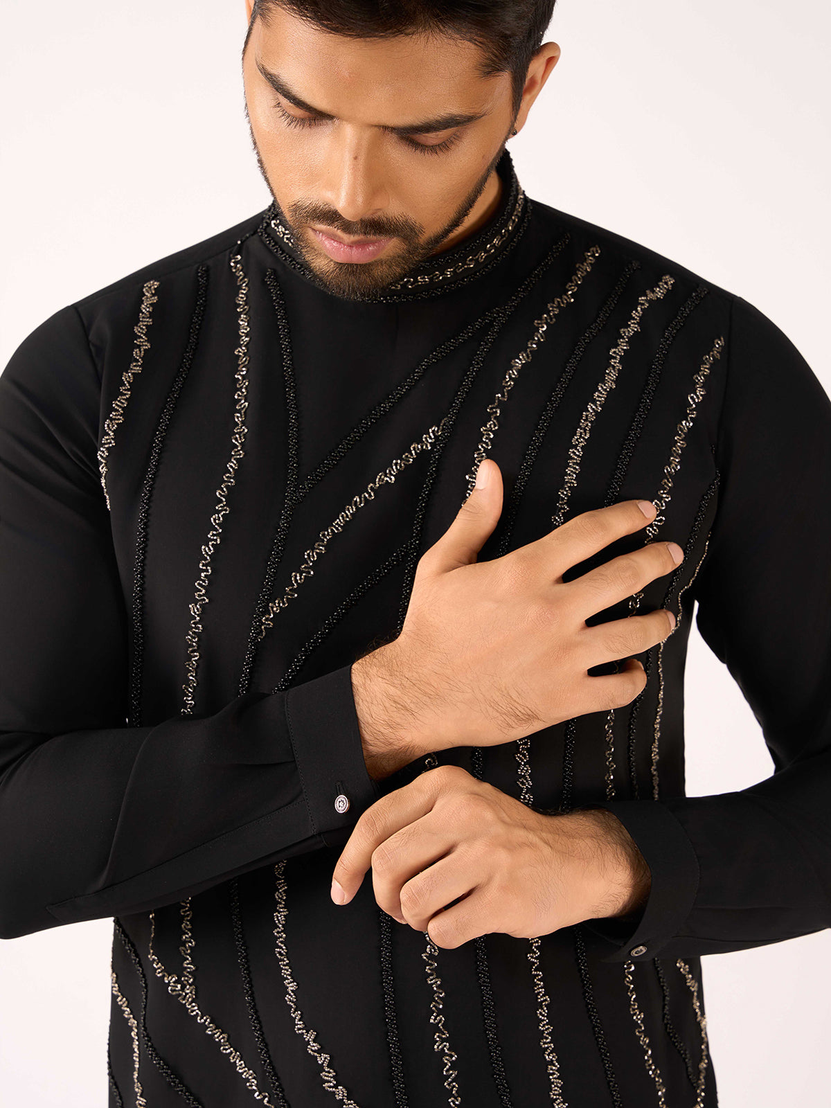 Black terry rayon elite celebration kurta suit ensemble