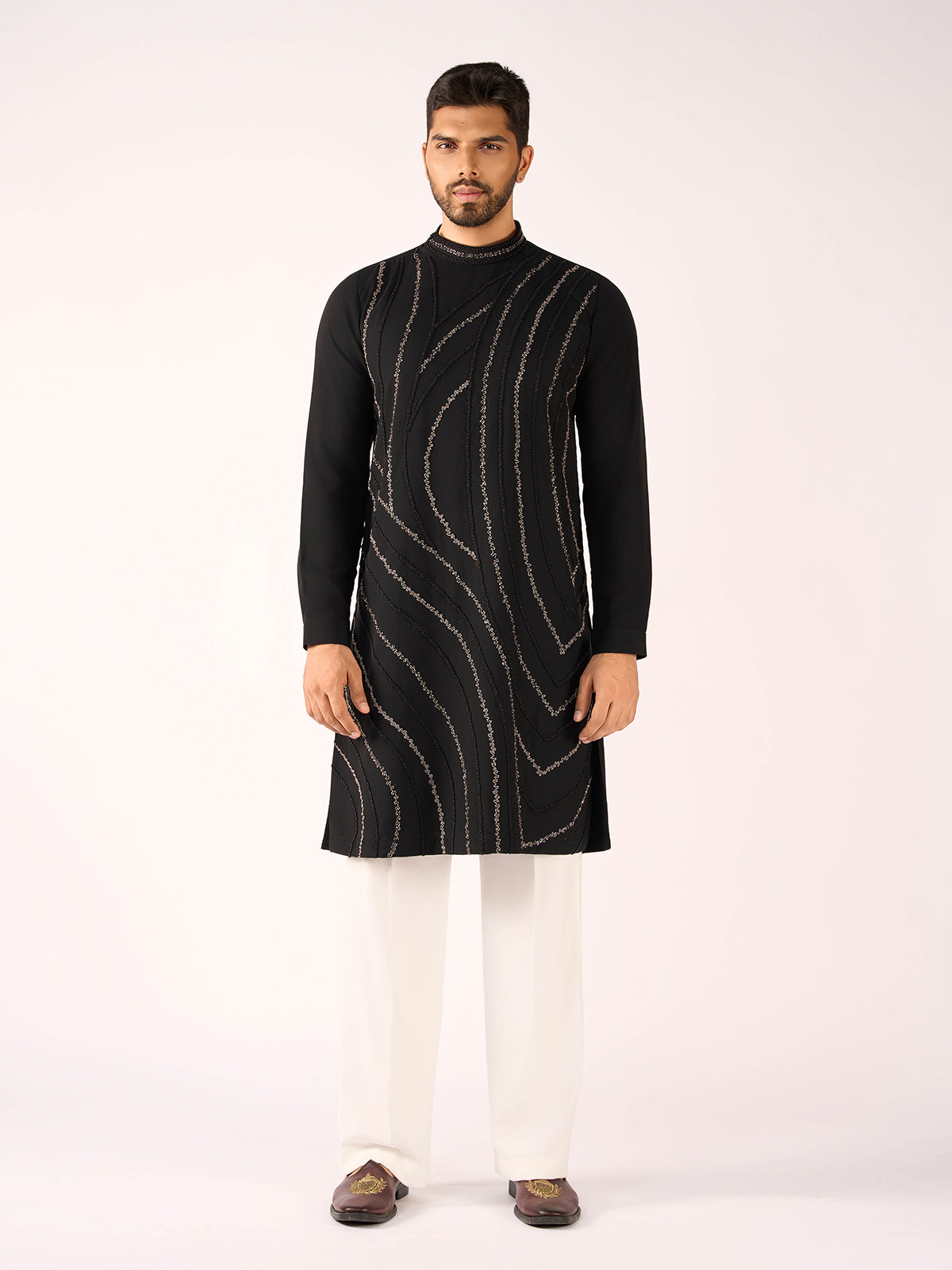 Black terry rayon elite celebration kurta suit ensemble