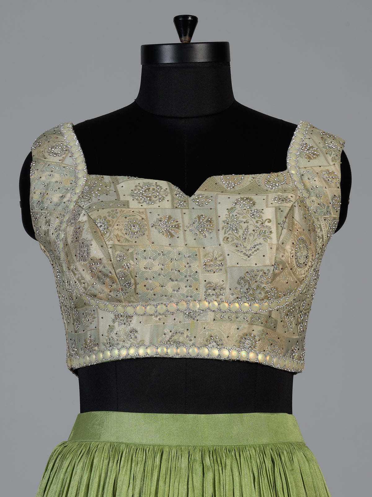 Pista green micro pleated crepe silk festive lehenga choli