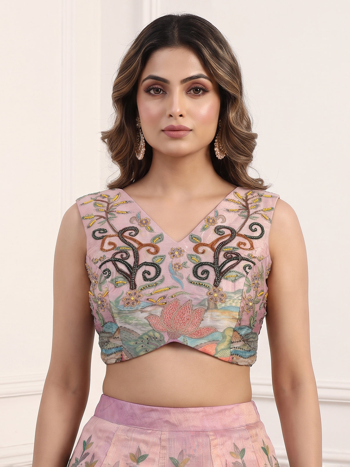 Lavender Pichwai printed georgette silk celebration lehenga