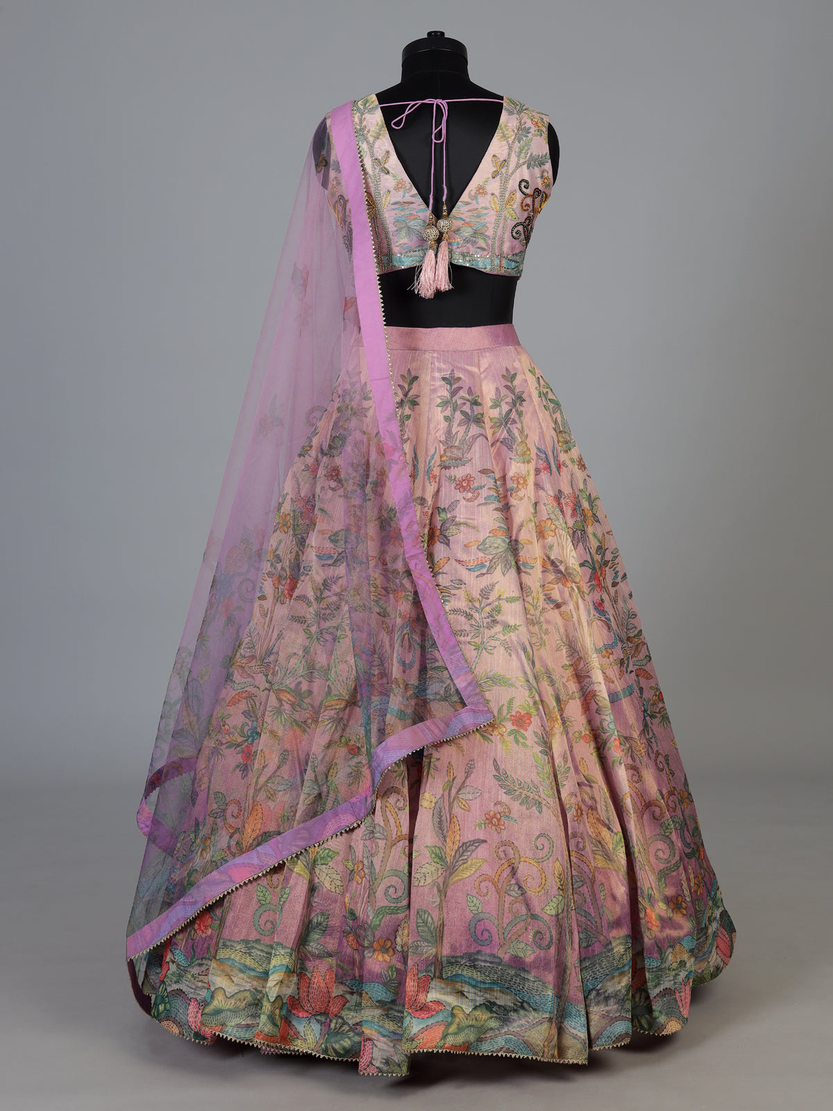 Lavender Pichwai printed georgette silk celebration lehenga