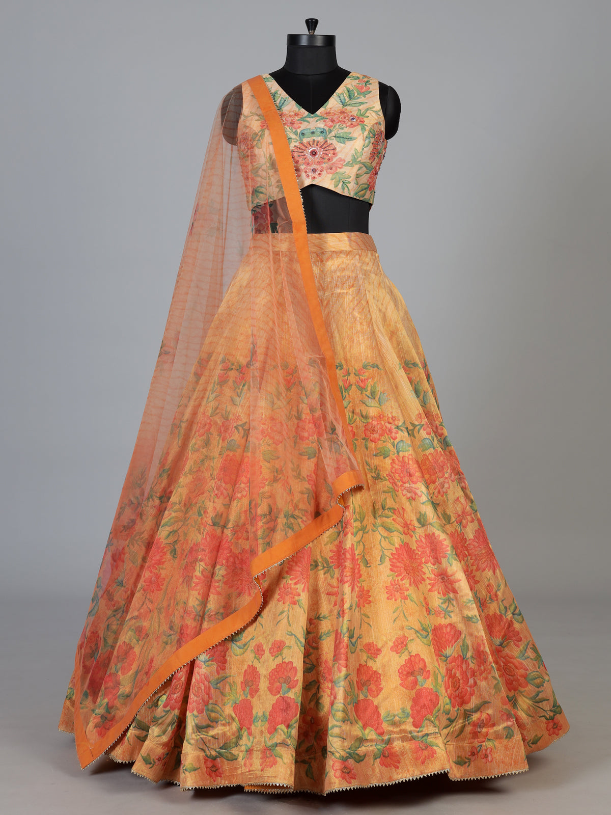 Orange scenic Pichwai georgette silk festive lehenga attire