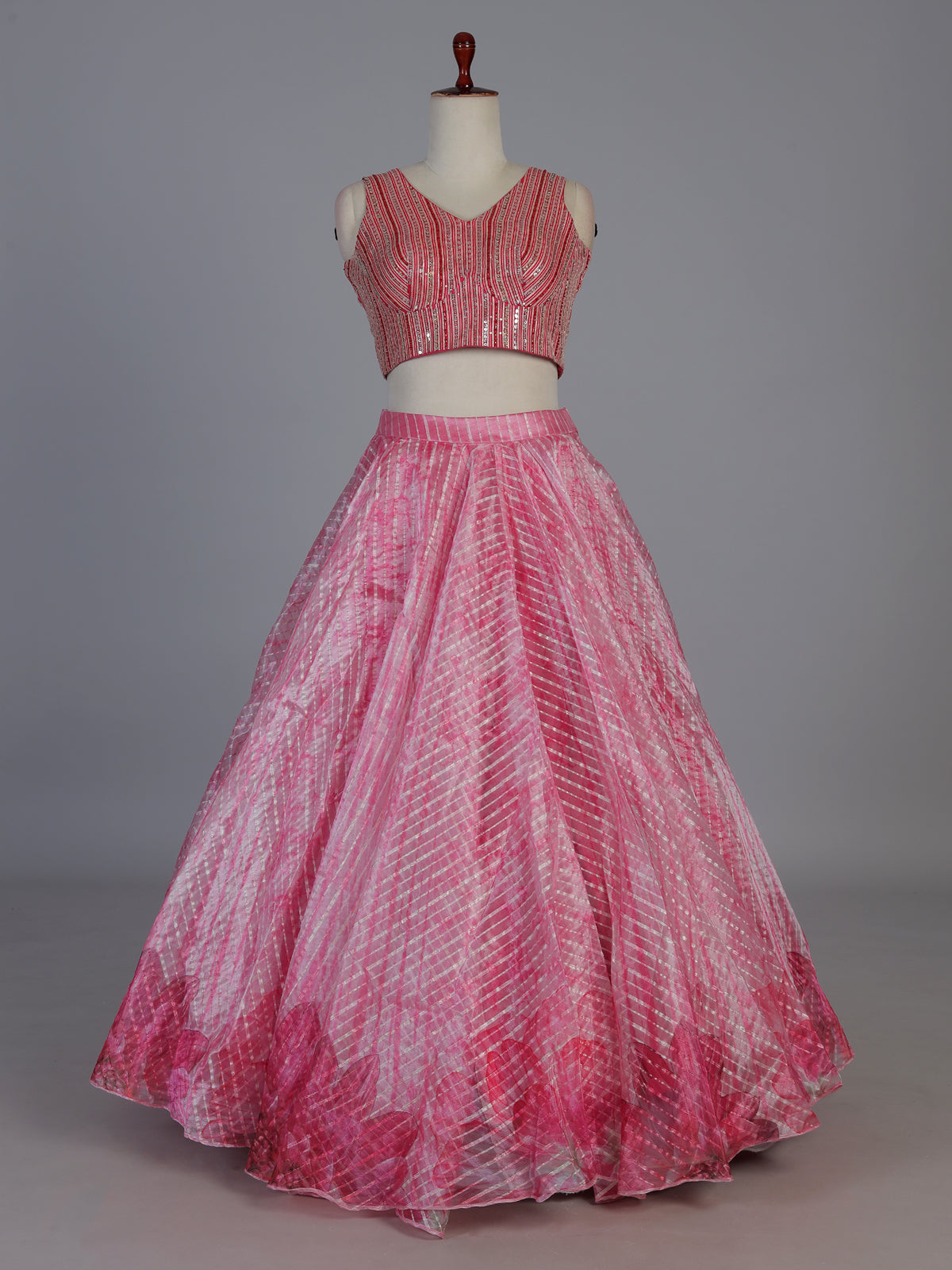 Pink printed georgette festive lehenga statement