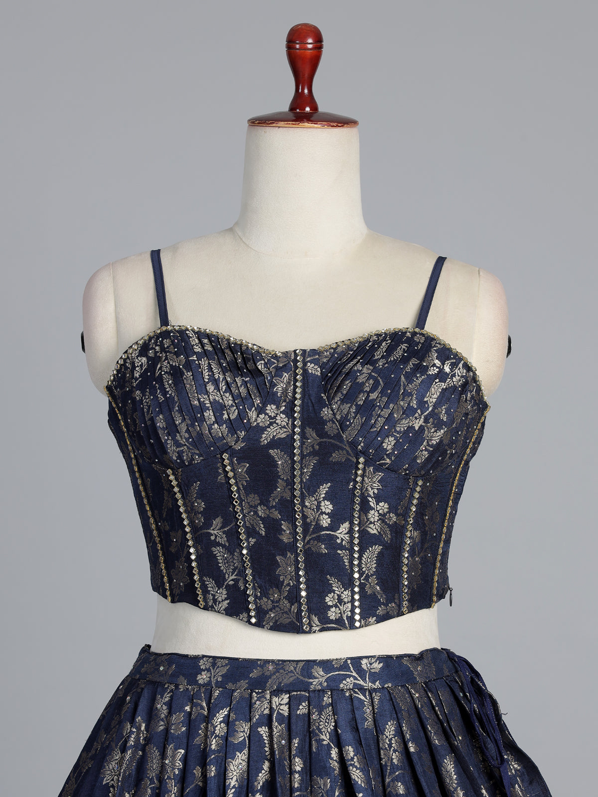 Blue corset inspired cotton silk wedding lehenga attire