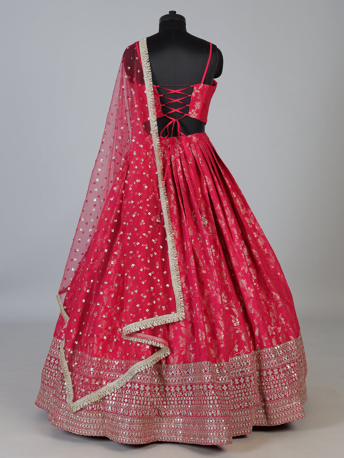 Rani pink corset style cotton silk festive lehenga choli ensemble