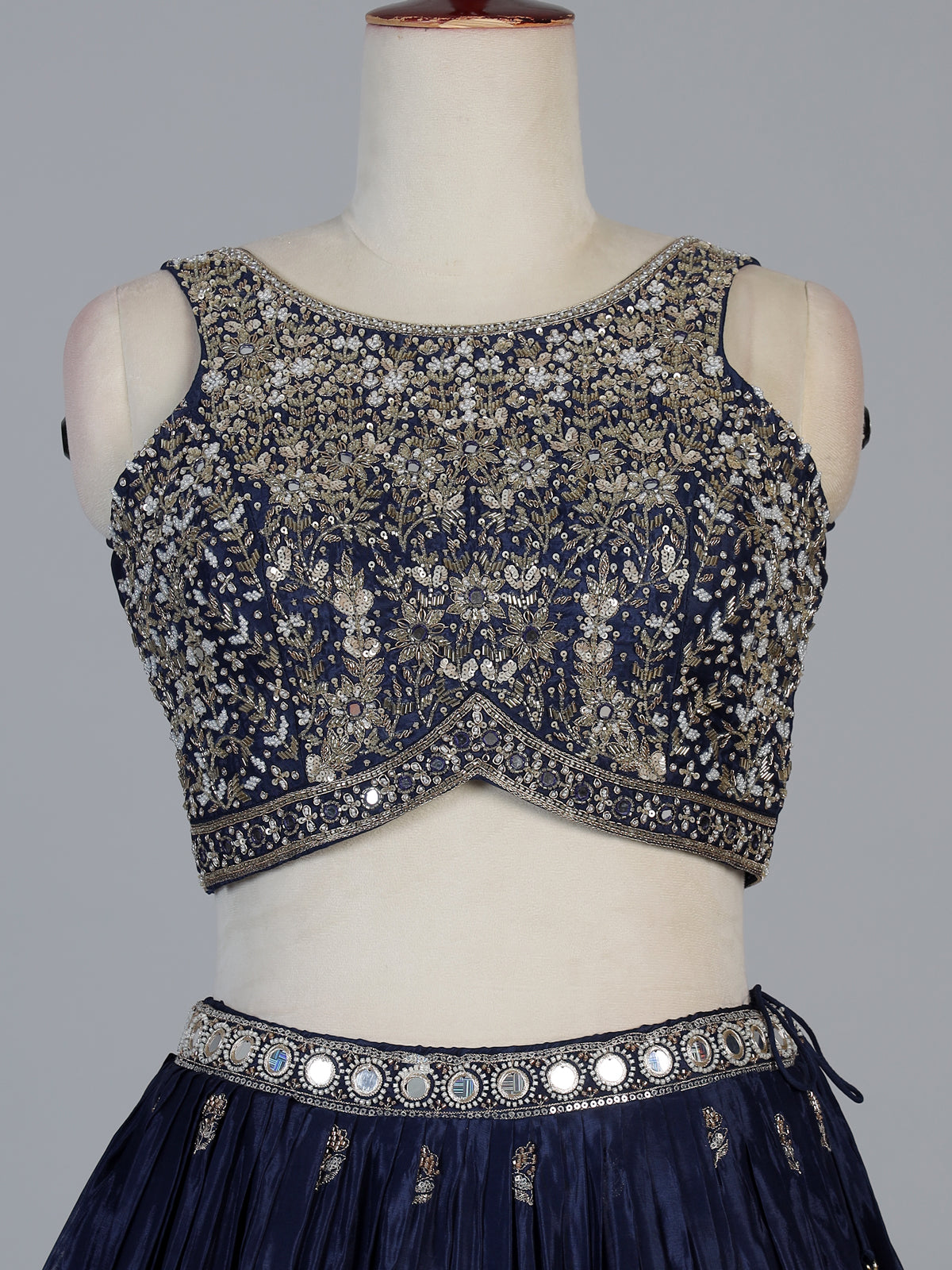 Navy blue embellished silk wedding lehenga choli creation