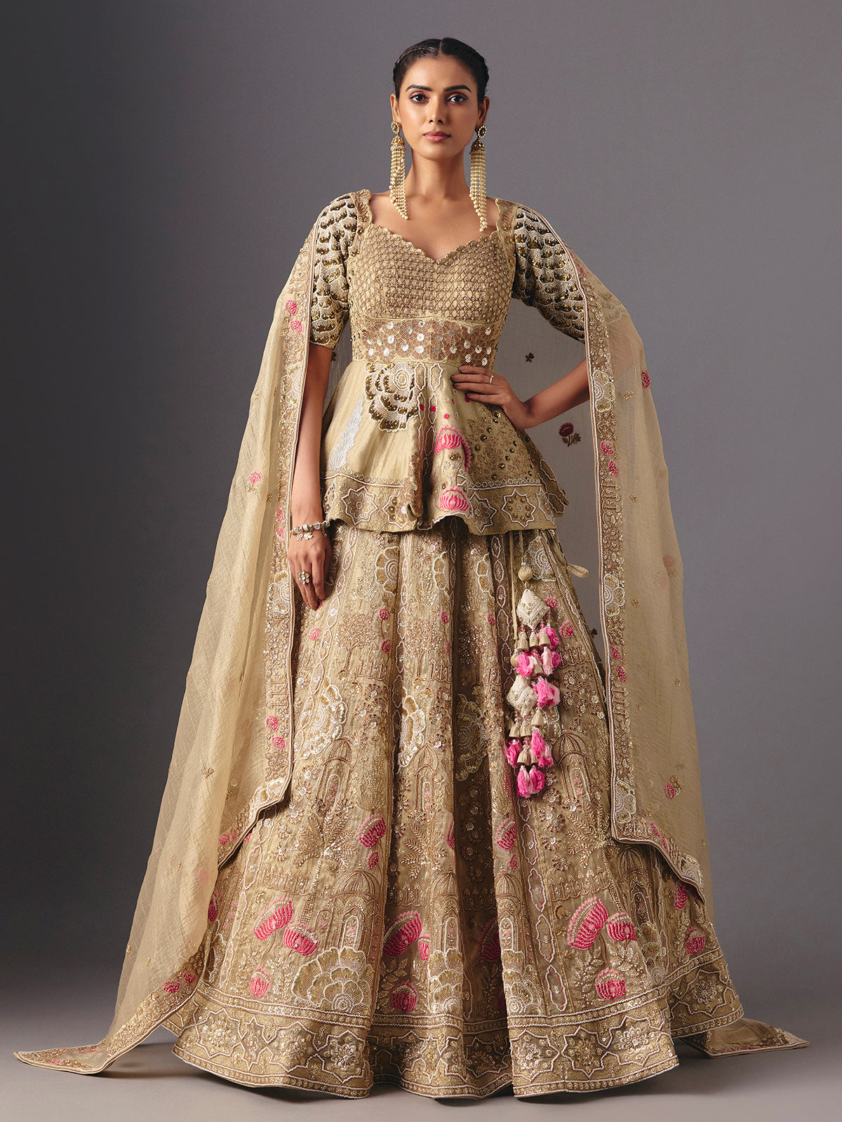 Golden tissue silk designer lehenga choli with elegant dupatta grace