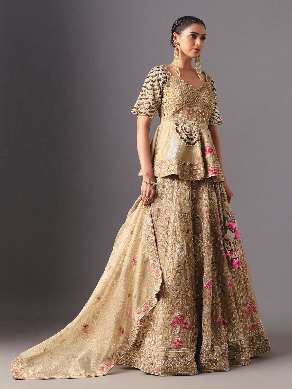 Golden tissue silk designer lehenga choli with elegant dupatta grace